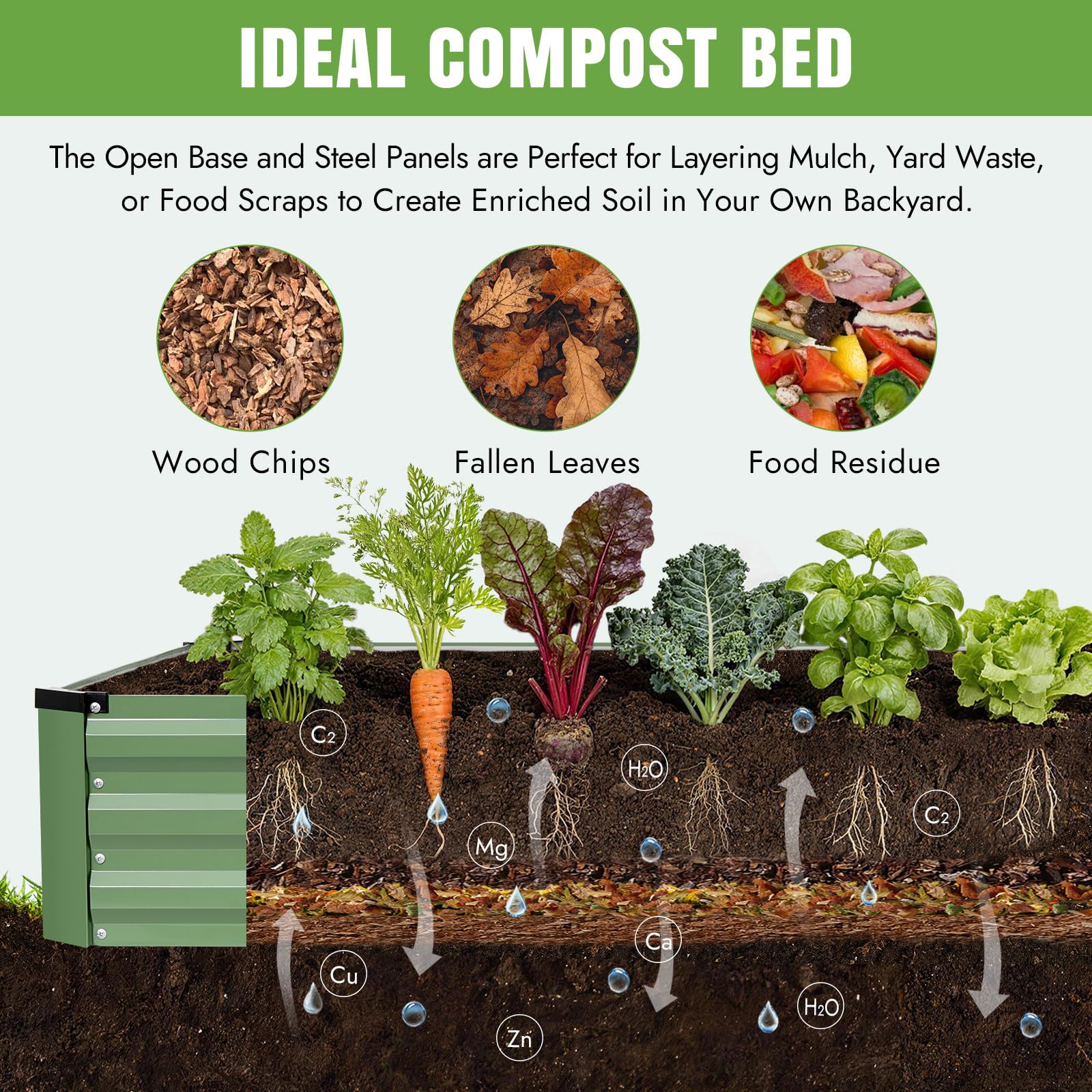 INNO STAGE Kit per aiuola rialzata da giardino zincata, 3,7 x 1,2 x 0,3 m, in metallo, rialzata in acciaio, con guanti, per verdure e fiori, fioriera da terrazzo (verde oliva, 1 pezzo)