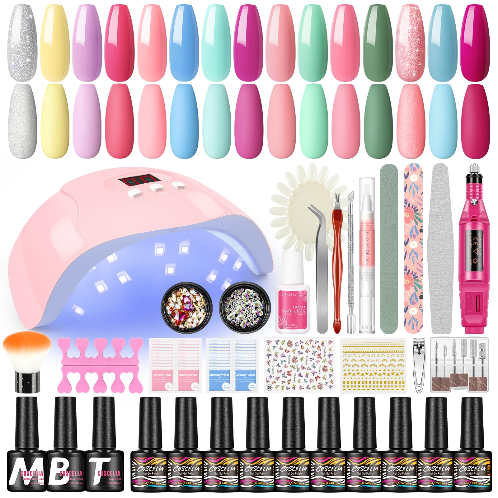 COSCELIA Kit Manicura Semipermanente Con Lampara U-V/Led Uñas, Esmalte Semipermanente De 15 Colores Kit Uñas De Gel, Base Y Top Coat Permanente Accesorios Para Manicura Kit All For Manicure