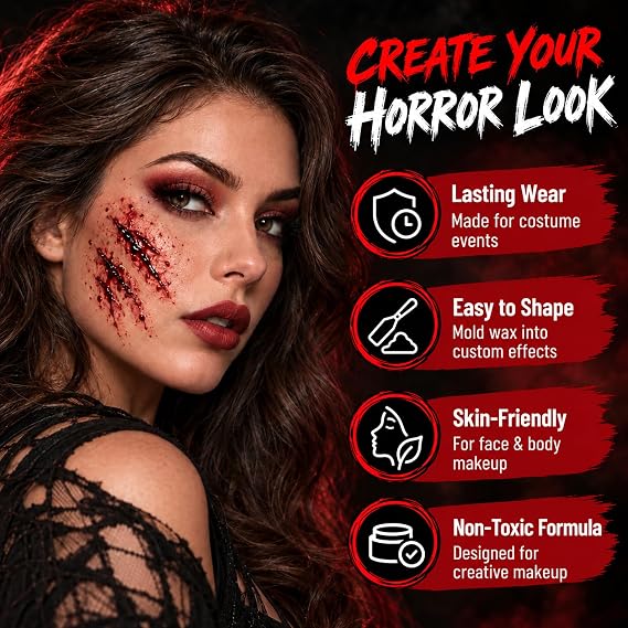 Liquid Latex SFX Makeup Kit with Scar Wax, Fake Blood, Spatula & Sponge