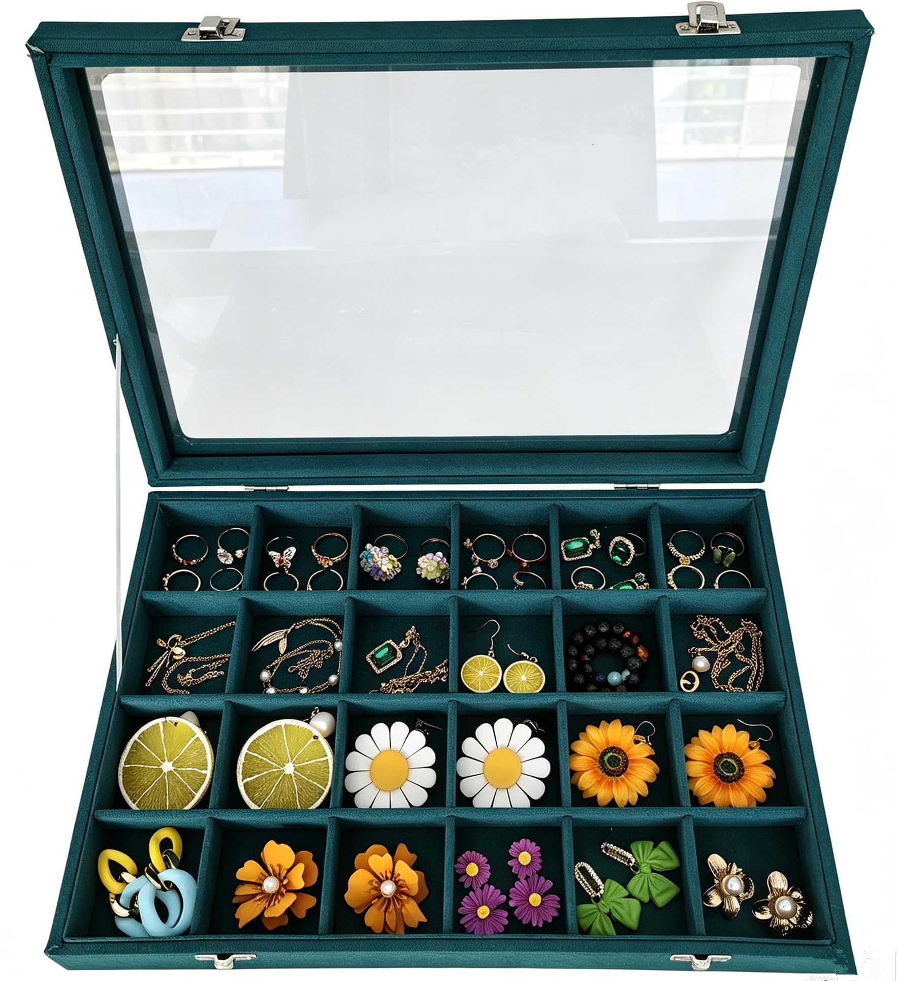 MAYMOONER Organizer per gioielli con 24 scomparti e coperchio trasparente