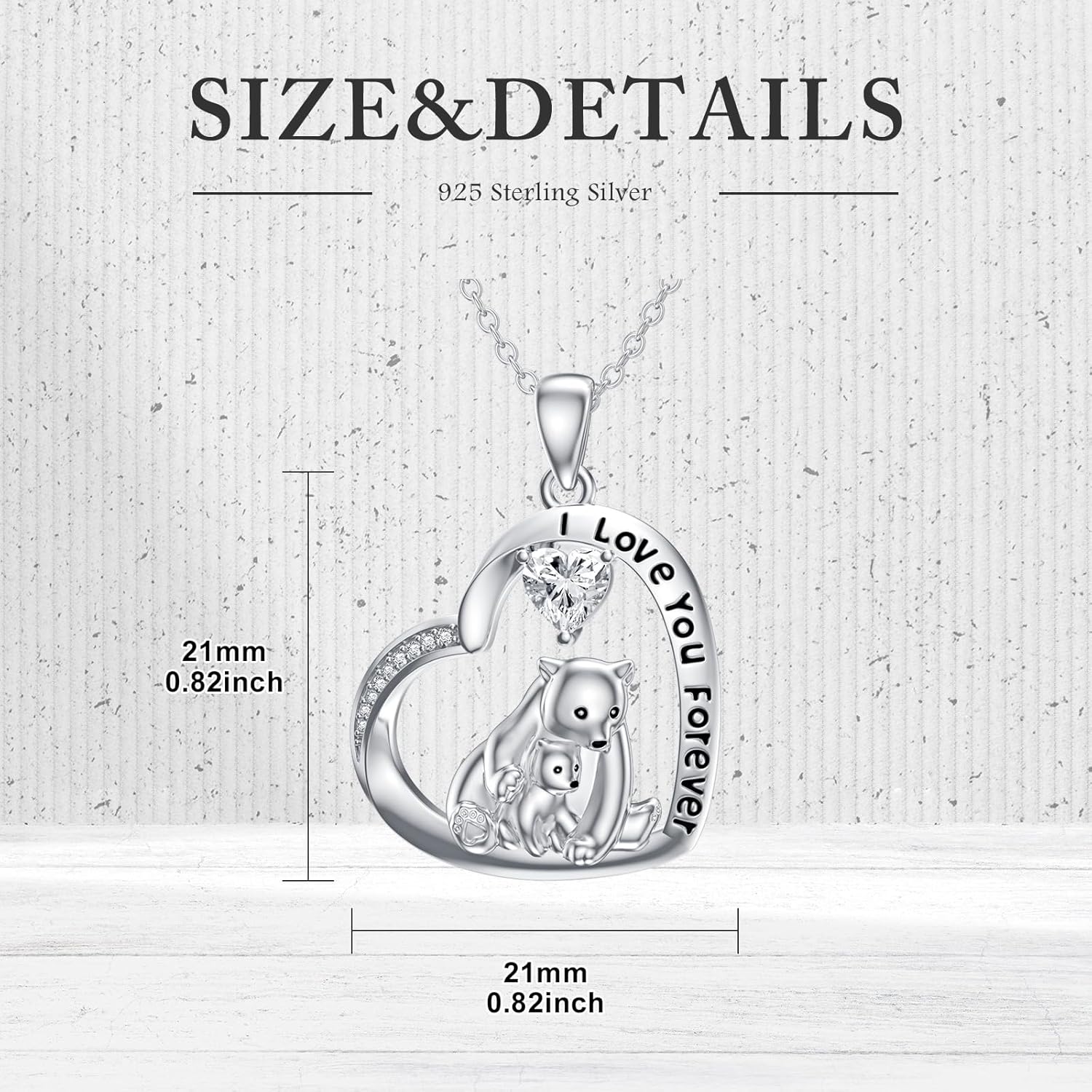 LONAGO Bear Heart Necklace Mom Bears Pendant Necklace Polar Bear Sterling Silver Jewelry Gift for Women - Image 6