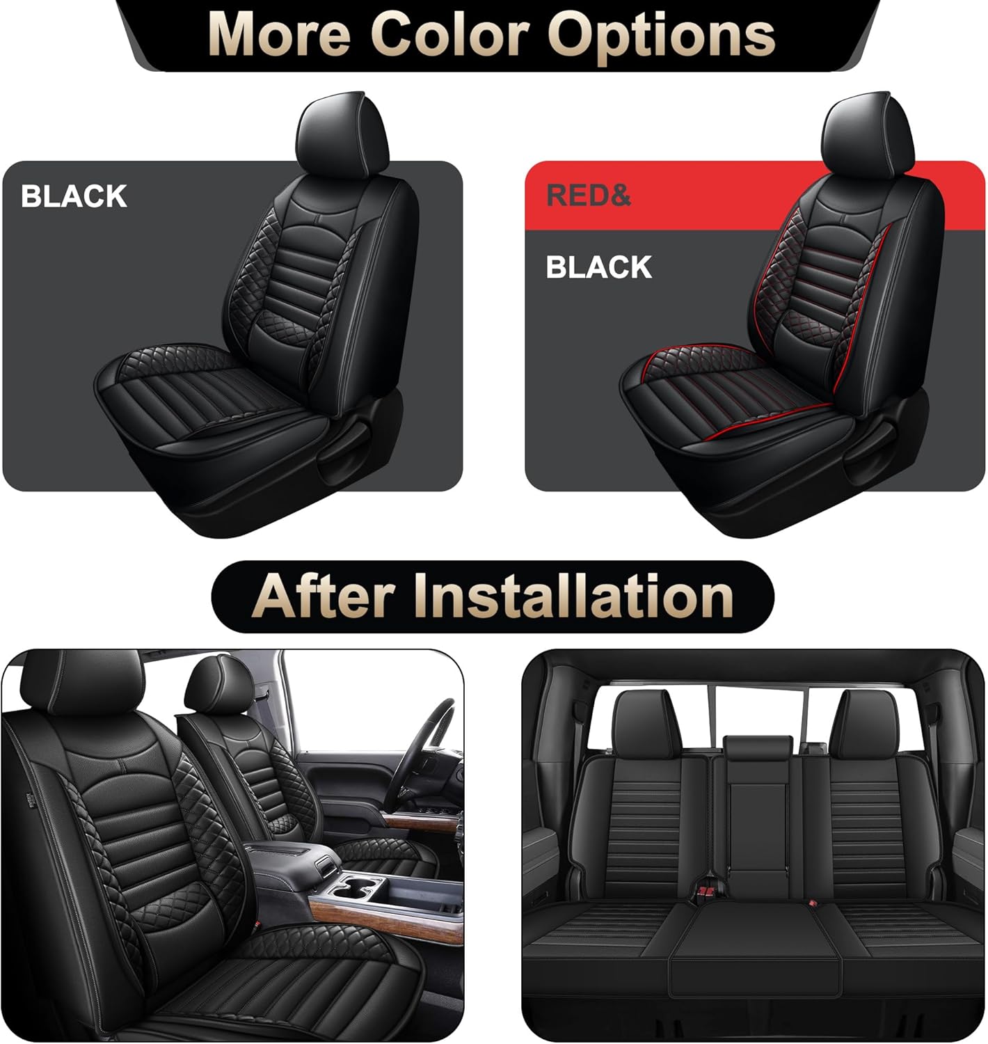 AOMSAZTO Seat Covers Fit for Chevrolet/Chevy Silverado 2007-2025 2026 GMC Sierra Silverado 1500 2500HD 3500HD Trail Boss Z71 Crew Double Extended Cab Leather Truck Seat Covers Full Set (Black)