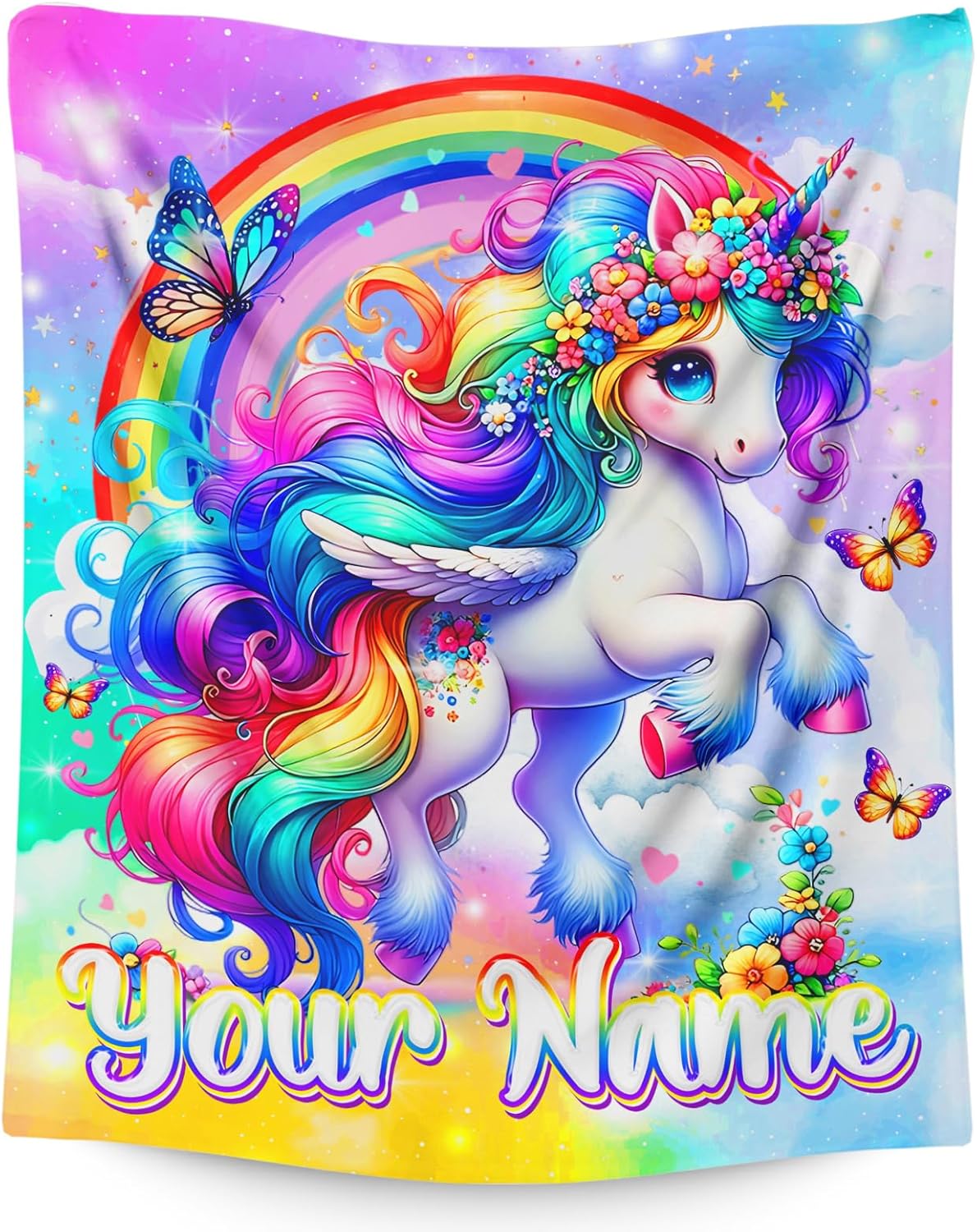 Unicorn Blanket for Girls Personalized Throw Gift for Kids Teens Unicorn Lovers, 60x80 Inches Lightweight Soft Custom Cute Decor Throw Blankets for Sofa Couch Bed