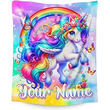 Girls Unicorn Blanket Personalized Unicorn Throw Gift for Toddler Kids Birthday, 40x50 Inches Lightweight Cozy Cute Custom Throw Blankets for Sofa Couch Bedroom
