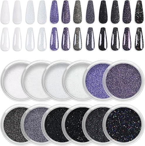 Laza 12 colores de purpurina para uñas en polvo brillante efecto azúcar purpurina negro blanco polvo arena polvo caramelo manicura arte decoración