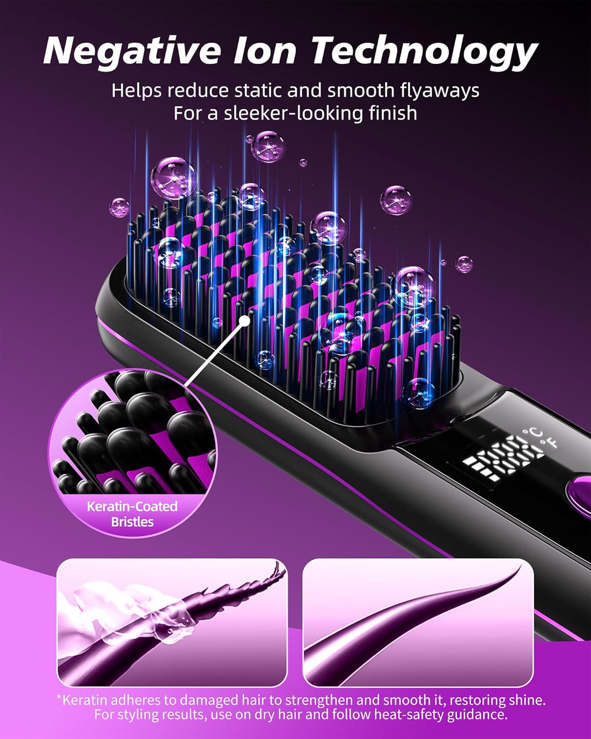 VELORIA Cordless Hair Straightener Brush with Charging Dock, LED Temp Display, 3 Heat Settings 320-392°F, Ceramic Heated Straightening Comb, Dual Lithium Battery 6000mAh, Black - Image 4