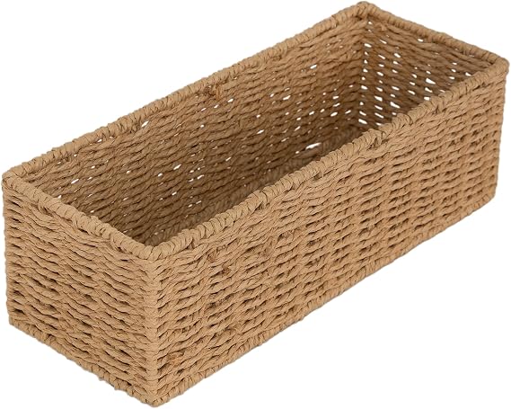 Narrow Space-save Wicker Storage Basket Bathroom Toilet Roll Basket Gift Hamper Bathroom Hallway Kitchen Storage Gift Basket (Paper Rope)