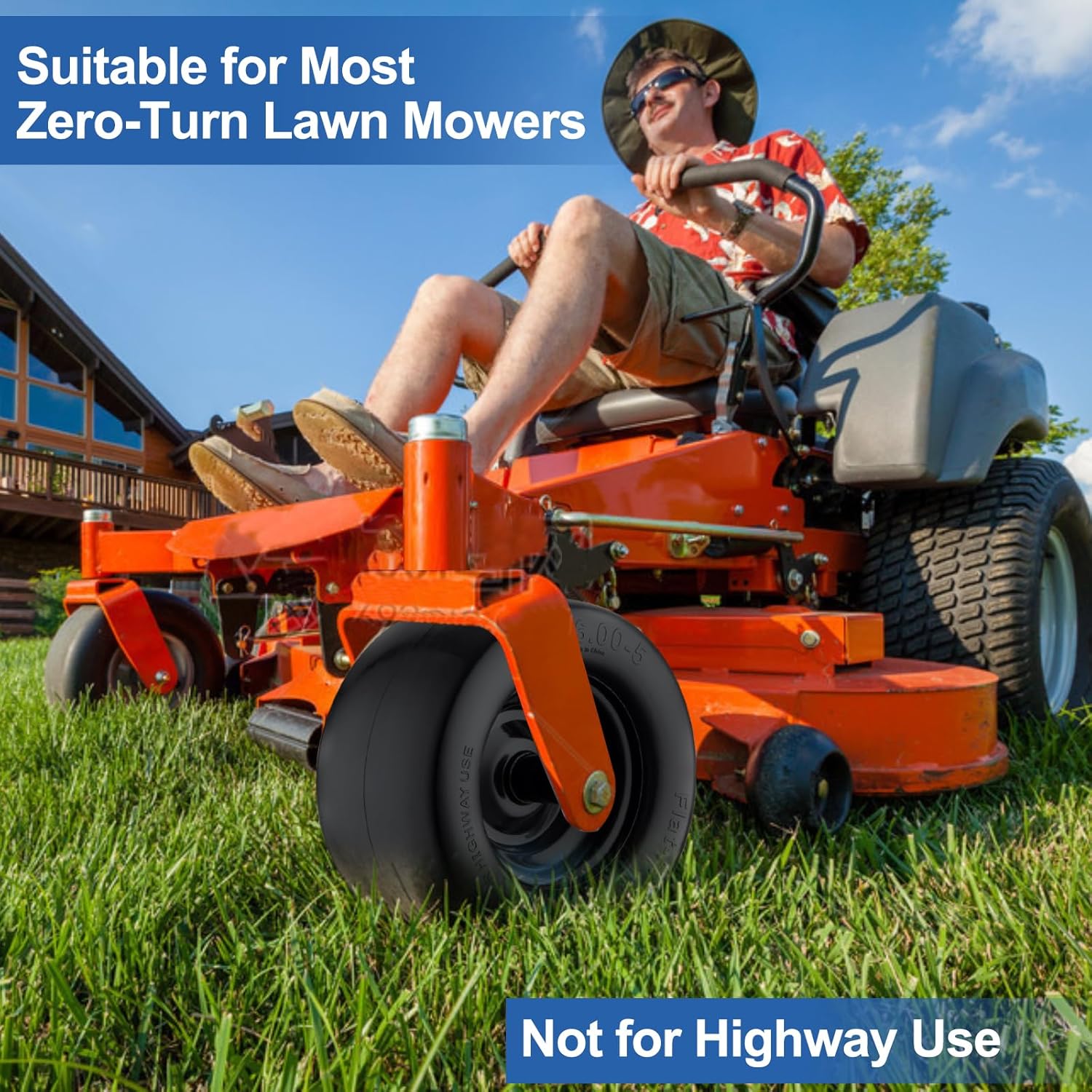 11x6.00-5 Flat Free Tire, Zero Turn Mower Front Tires with 3/4" or 5/8" and 1/2" Bearings, 5.2"- 8.3" Centered Hub, Load 400lbs, 11x6.00-5 Tires for Zero Turn Mower by Cubesprings - 1Pack