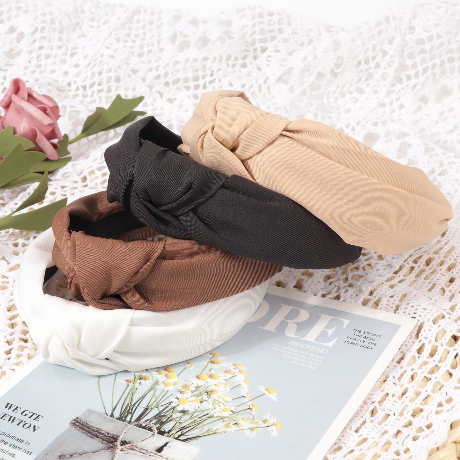 DRESHOW 4 Pezzi Fasce per Donna e Ragazze Annodato Plastica Fasce per Capelli Moda Boho Larghe Accessori per Capelli Antiscivolo
