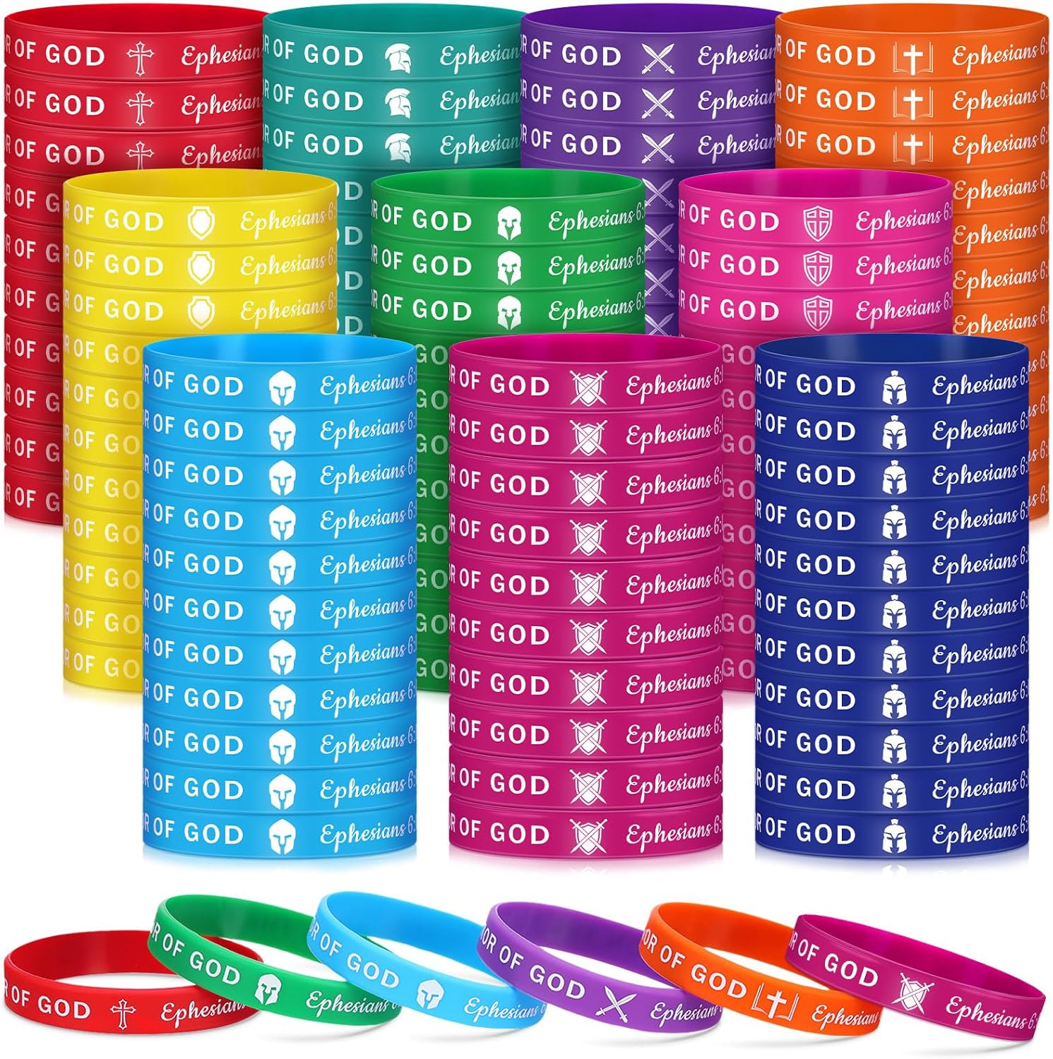 Ecally 100 Pcs Put on The Full Armor Silicone Wristband