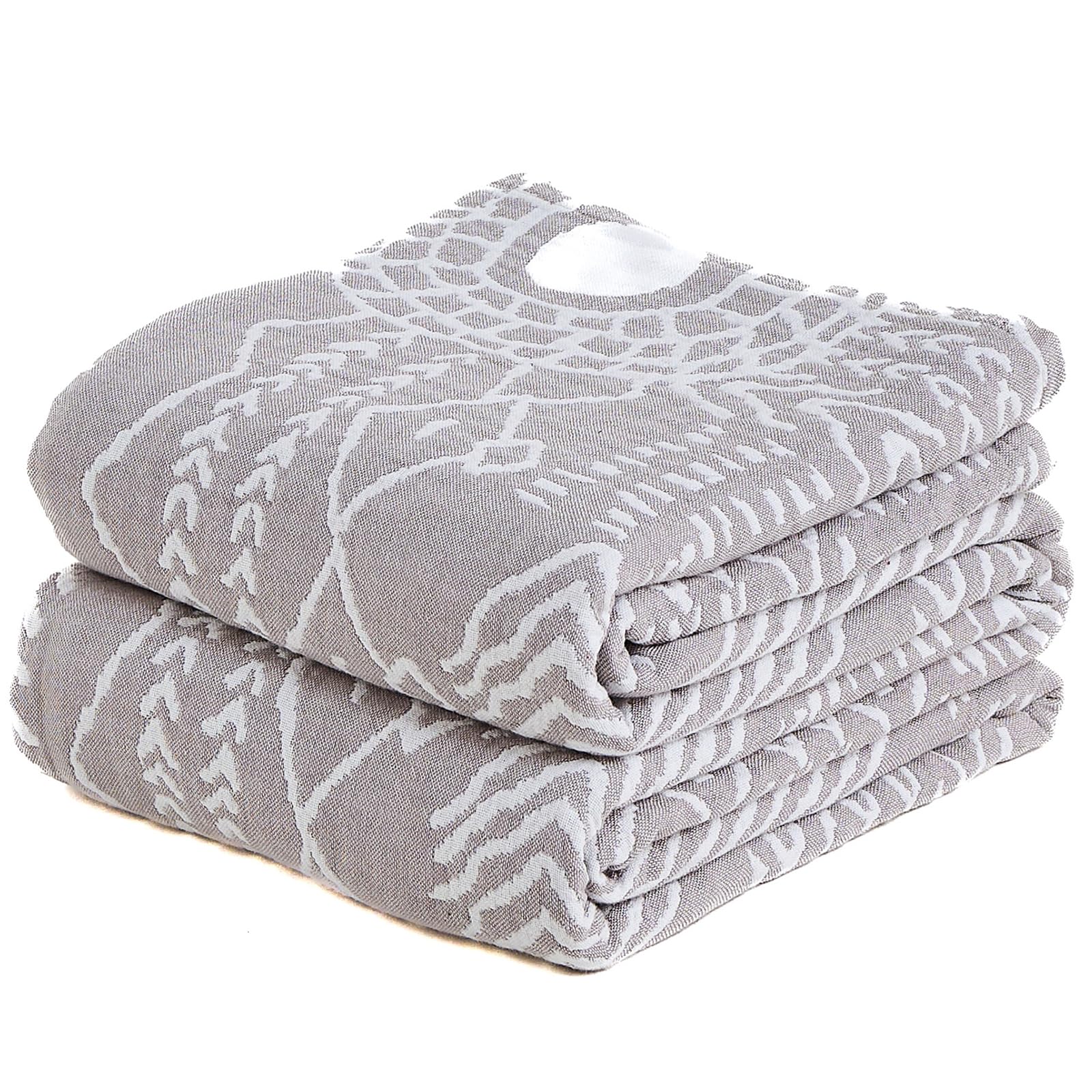 HOORDRY Throw Blanket for Sofas Settee Bed,100% Natural Cotton Soft Muslin Bedspreads Herringbone Double Size,Boho Reversible Sofa Throws Large 2 Seater for Home Decor Gifts,Grey/Beige, 150x200 CM โ image 1