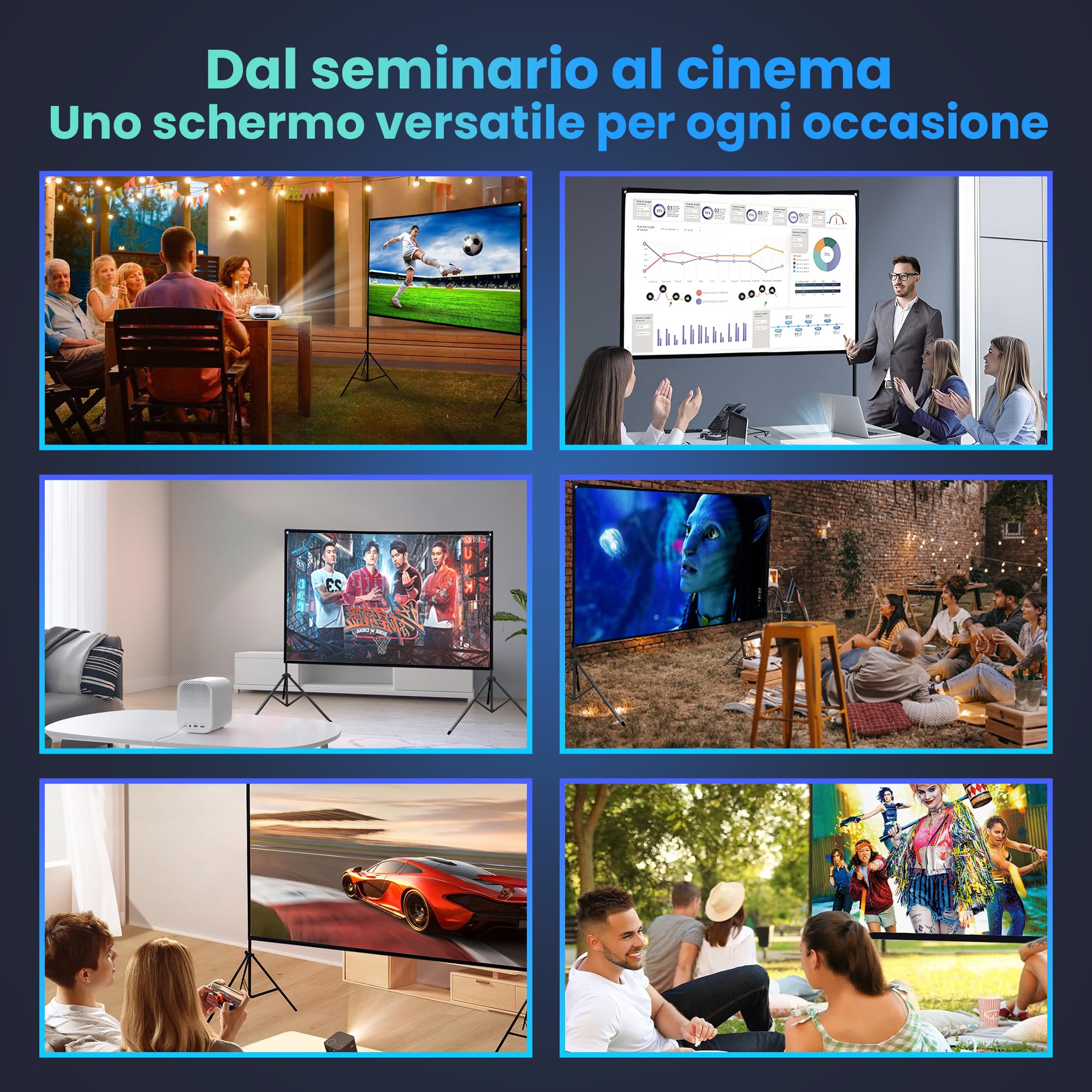 Extralink Telo per Proiettore 72 Pollici con Treppiede - Pieghevole 16:9 per HD/4K, Schermo Portatile Anti-Piega per Home Cinema, Telo per proiettore da Esterno & Presentazioni, 160x90CM