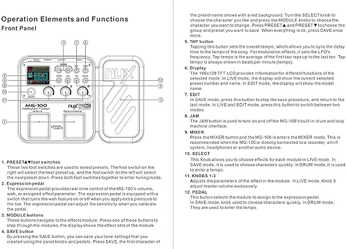 Miniatura 7 de Procesador de pedal MG-100 con variedad de efectos profesional partes de instrumentos musicales graba 40s 55 modos de efectos 10 sonidos pedal de
