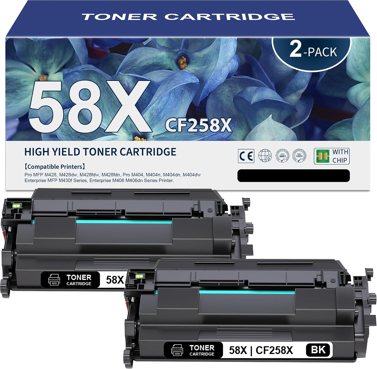 58X 58A Toner Cartridge Replacement for HP 58X Black High-Yield Toner Cartridge 2-Pack Compatible Enterprise M406dn, MFP M430f, Pro M404n , M428dw Printer | CF258X