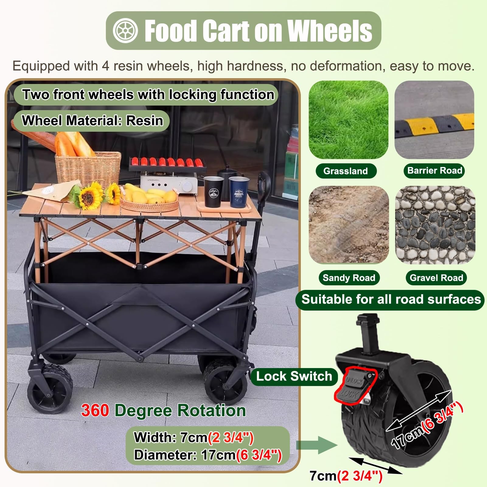 Chariot de Vente Présentoir de Confiseries, Snacks et Charcuteries, Stand de Marché Fermier en Plein Air pour Glaces, Chariot de Restauration Mobile Pliable(Table Width 89cm(35"))