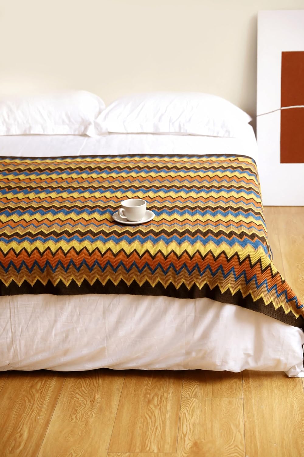 Boho Bohemian Throw Blanket for Couch Sofa Bed, Soft Cozy Lightweight Boho Blankets Knitted with Tassel, Decorative Blanket All Season 50x60 inches (Coffee)