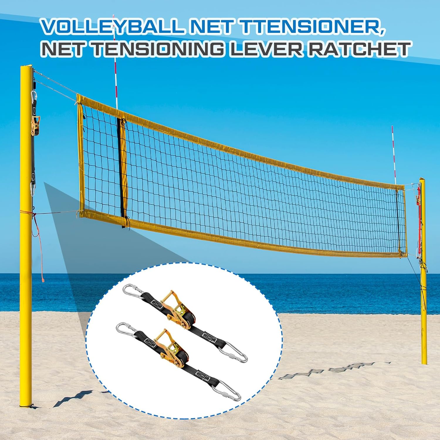 MiniInflat 2 Pcs Volleyball Net Tensioning Ratchet Strap, Heavy Duty Net Tensioning Lever Ratchet, Volleyball Poles Rope Tightener for Indoor & Outdoor Use