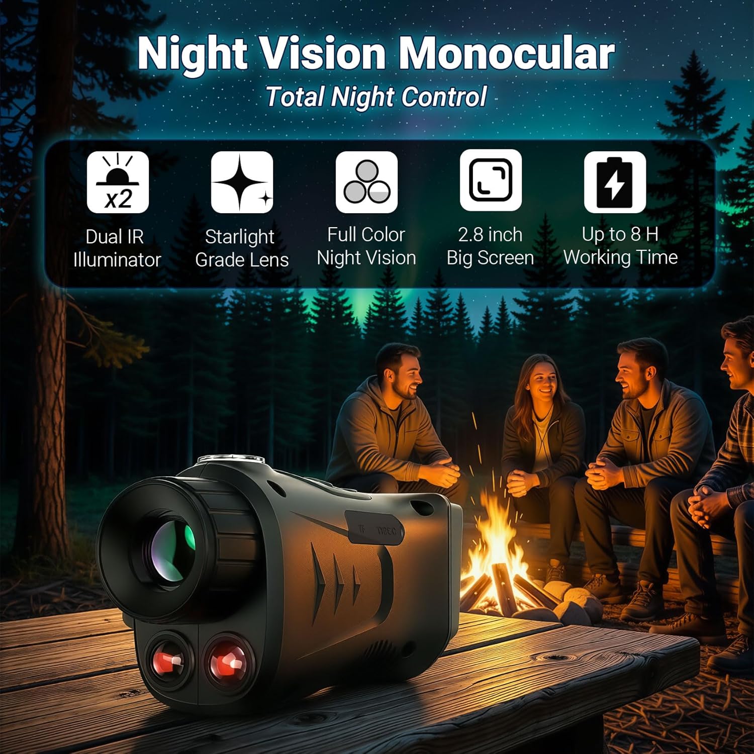 Sheawasy Night Vision Monocular, 2.8" Large Screen, 850nm Dual IR, 8GB Memory Included, 328 Yards Range, 3000mAh Rechargeable, Starlight Digital Infrared Camera for Hunting, Camping & Security