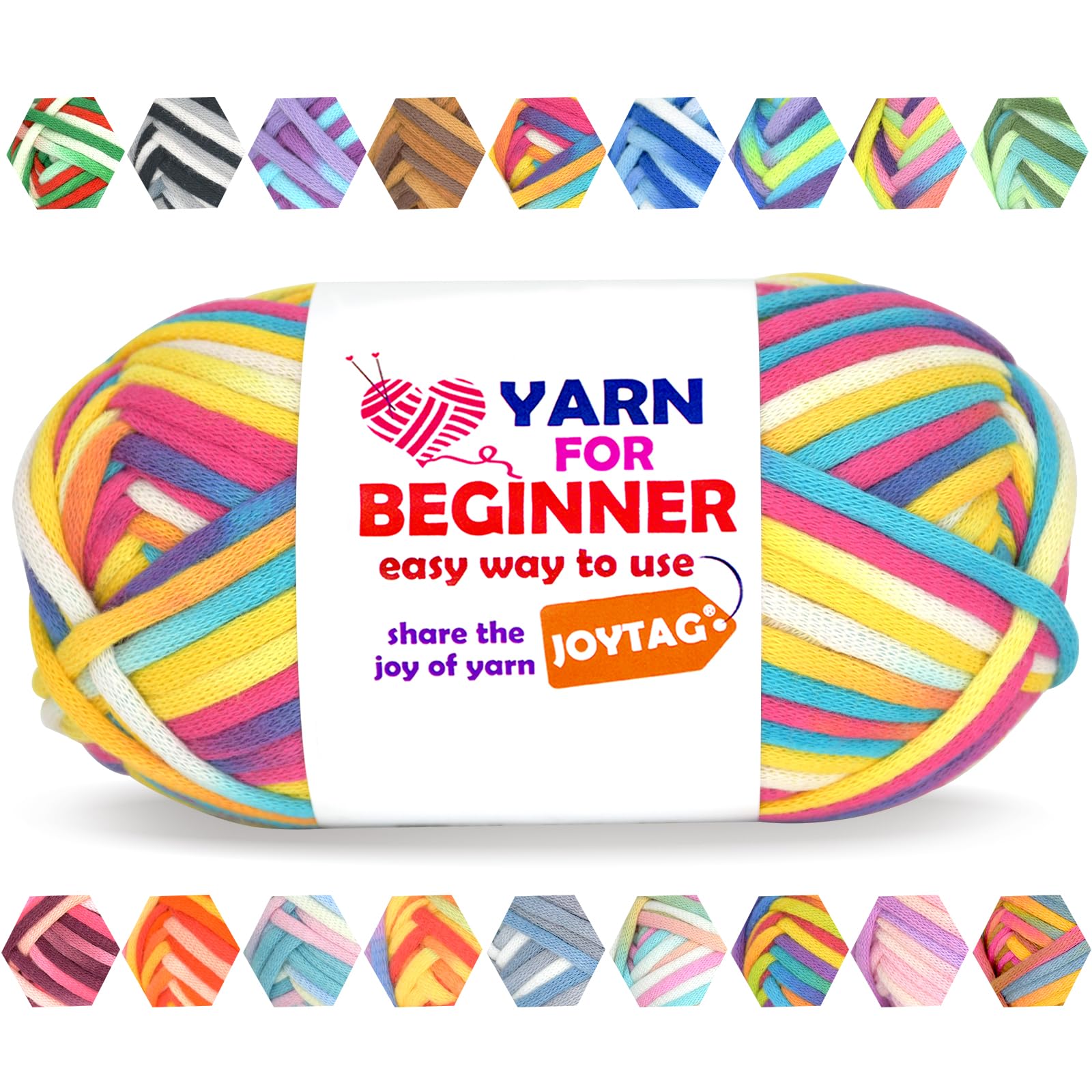 Rainbow Yarn for Crocheting and Knitting, 50g Cotton-Nylon Blend Easy Yarn for Beginners(Blue Yellow Pink)