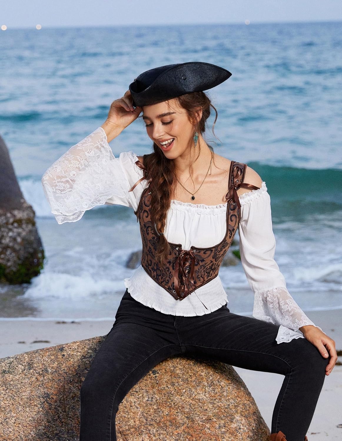 Scarlet Darkness Corset Tops for Women Renaissance Underbust Corset Boned Lace Up Corsets - Image 2