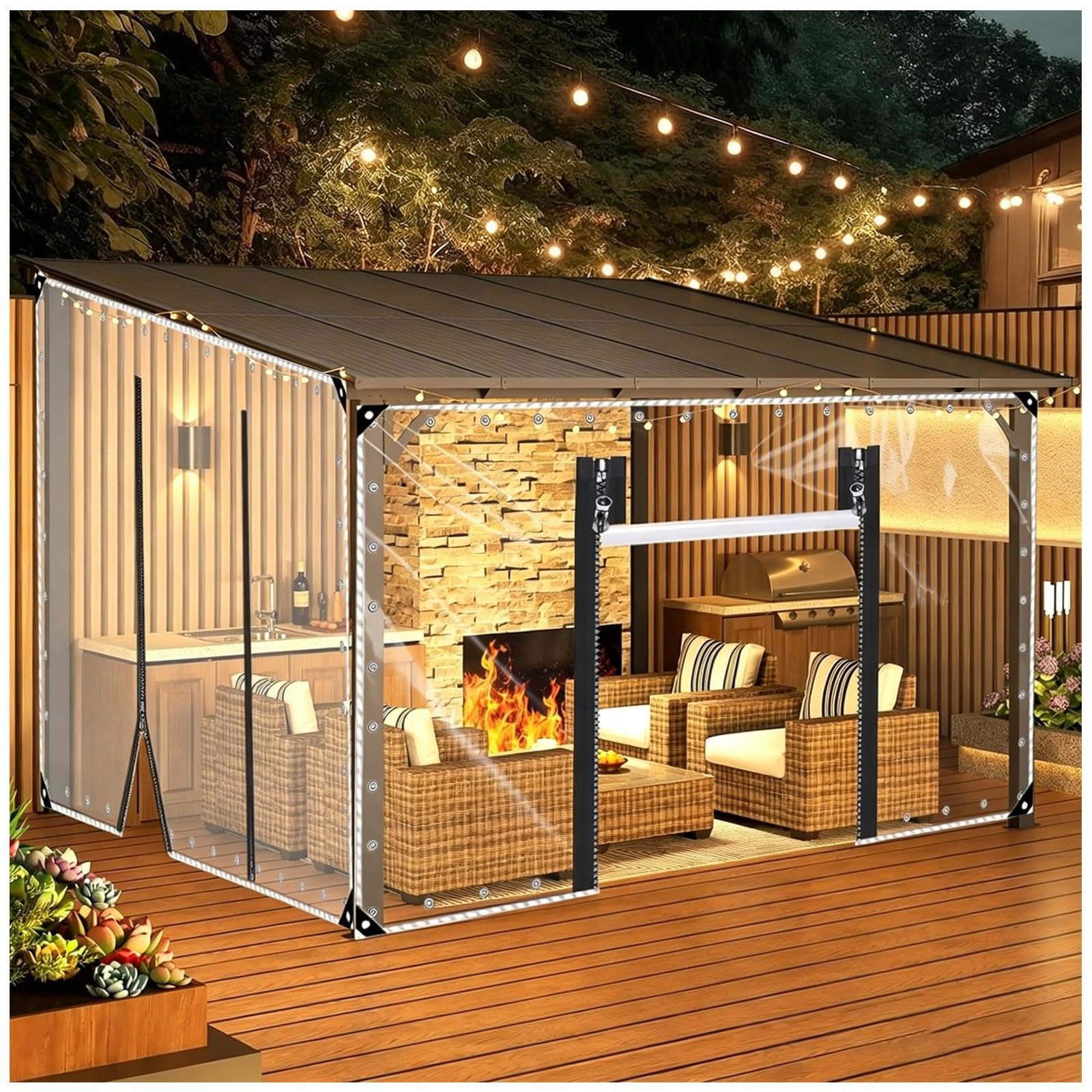 Juccjuxin One Color Clear Deck Curtain Enclosures | Clear Vinyl With Door Access| Outdoor Tarp Curtains With Zipper Door | Patios, Porch, Screen Rooms, Gazebos | Waterproof Tarpaulin(H2.5xw2m/H8.2xw6.5ft)