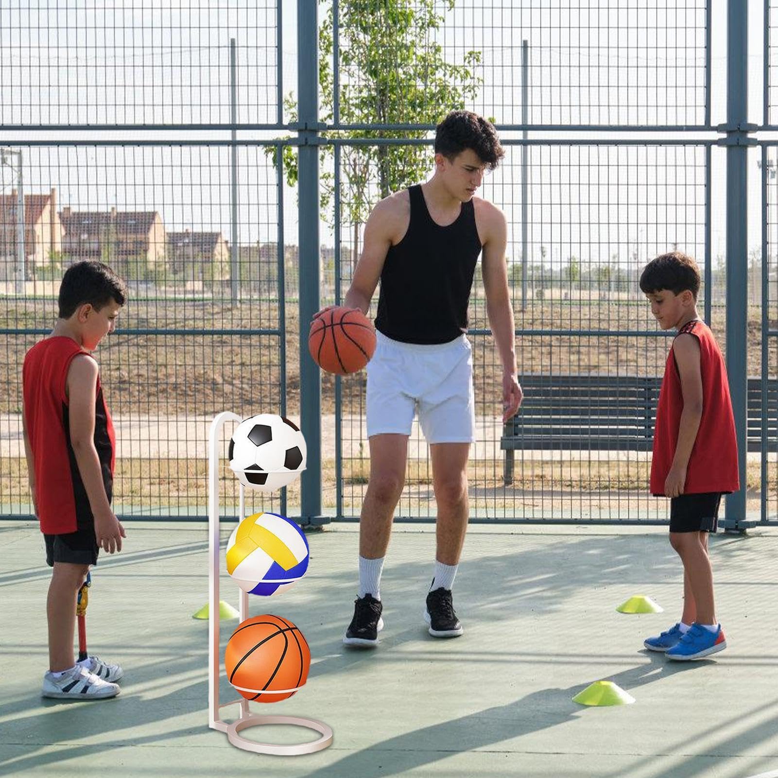 Portapalle Da Parete CaiYuanGJ - Set 2 Pezzi In Ferro, Per Calcio, Basket, Pallavolo, Con Viti Incluse, Nero - Foto 6