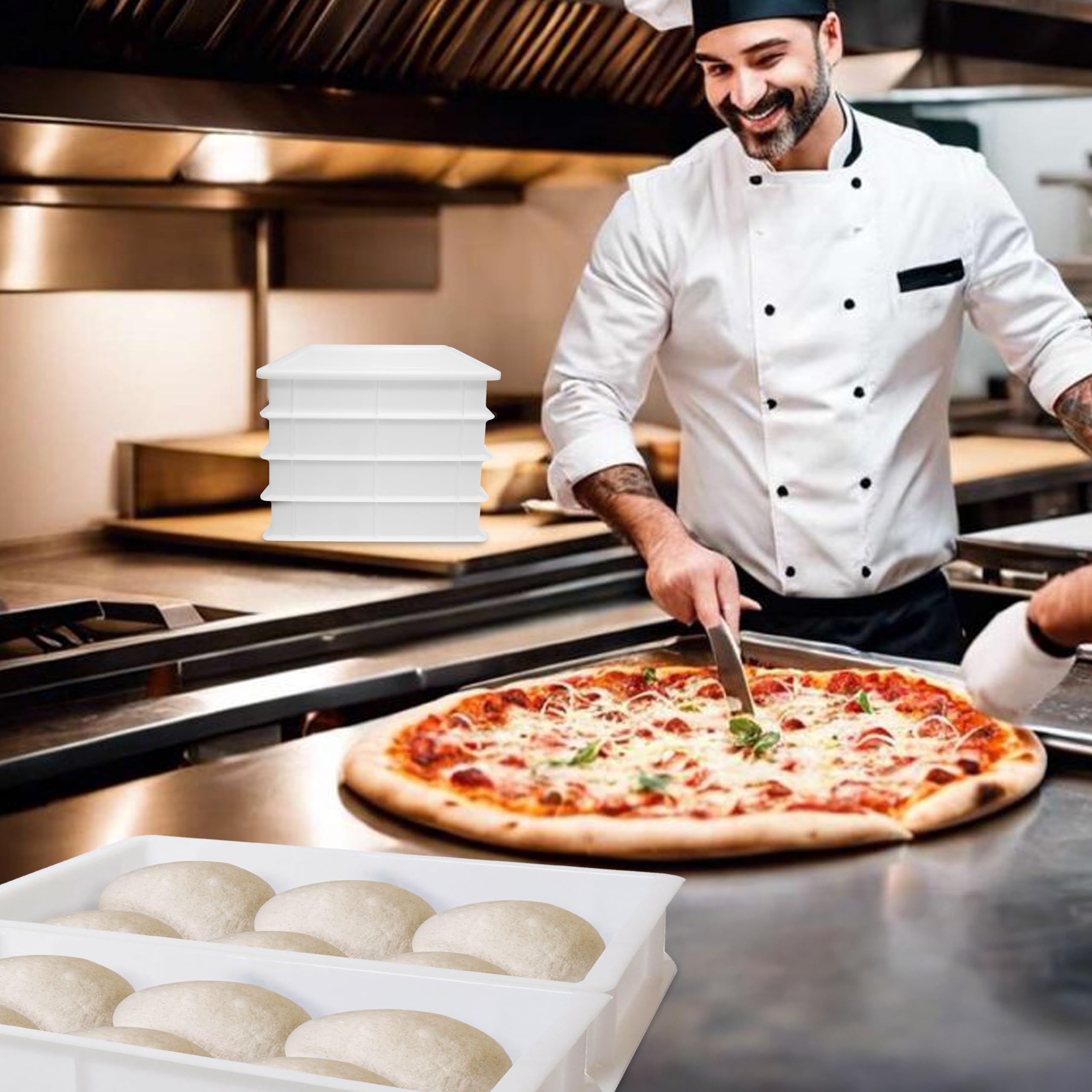 Zestaw tacek do pieczenia ciasta i pokrywki, chleb, pojemnik na pizzę 12 l, biały, polietylen, możliwość układania w stos spożywczych, wyprodukowano we Włoszech, 30 x 40 x 10 cm