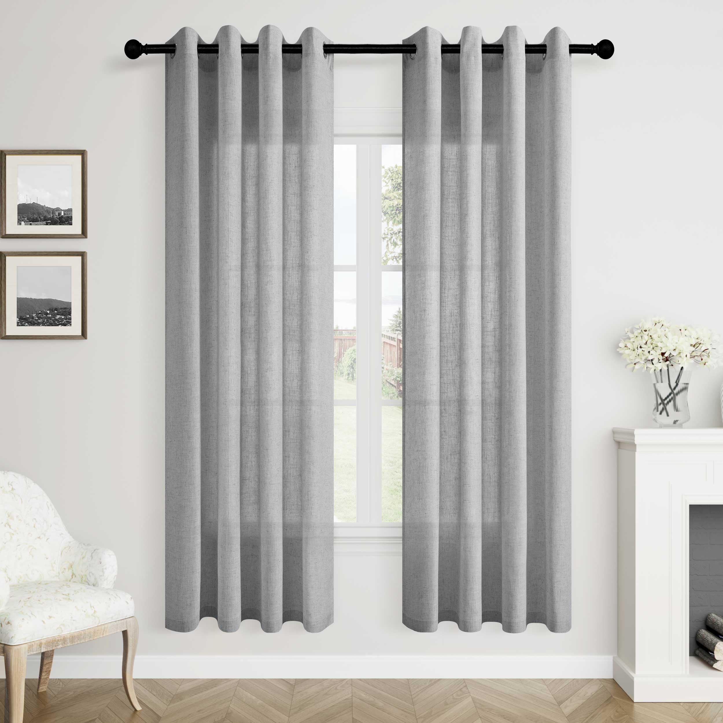 Light Grey Linen Curtains 72 Inches Long 2 Panels Set for Living Room Dining Grommet Flax Linen Drapes Semi Sheer Boho Farmhouse Neutral Gray Window Curtains 72 Inch Length for Closet Cabin Bedroom — image 1
