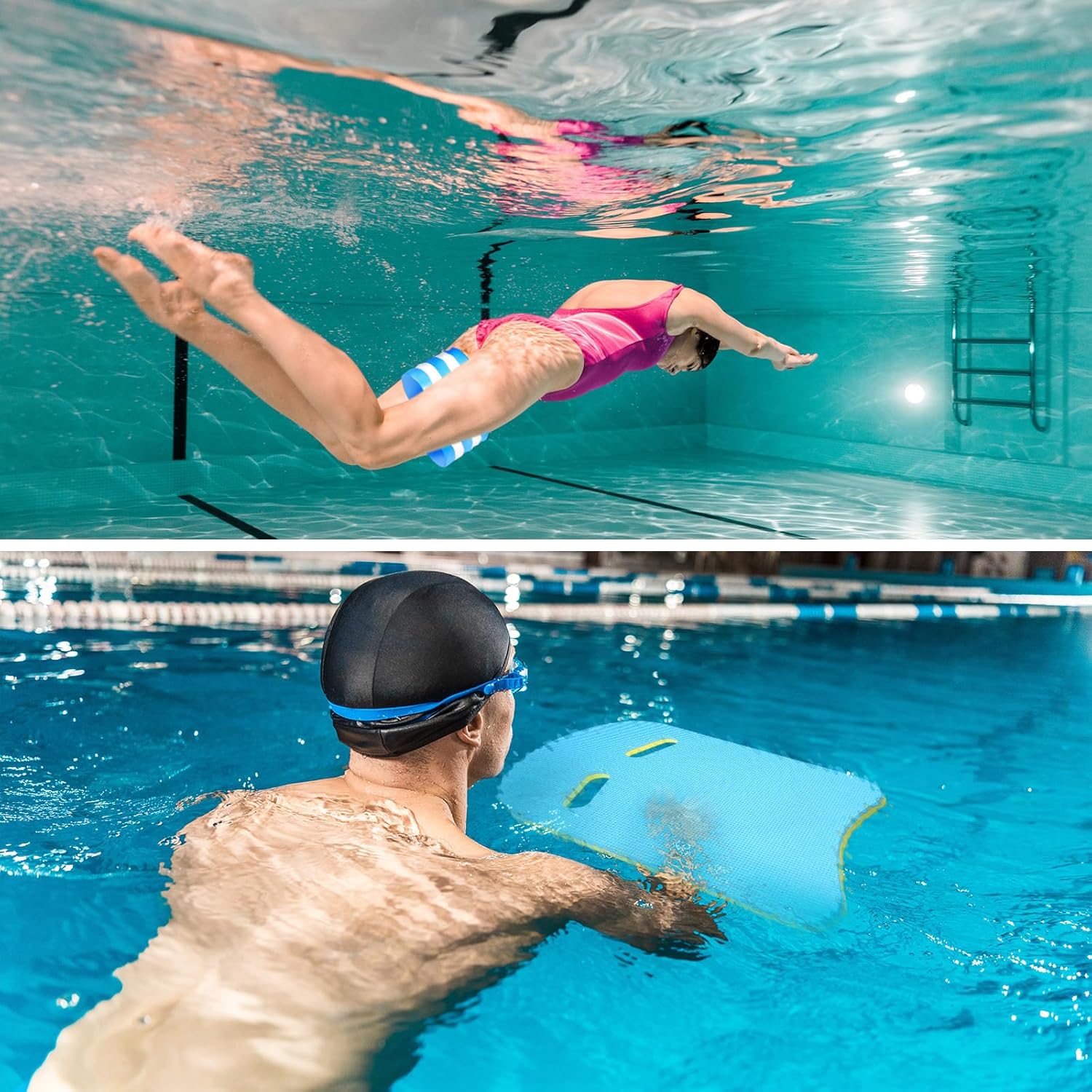 Soulchen 12 Pcs Swimming Kickboard Pull Buoy Set, EVA Foam Swim Training Kick Board Pull Buoy Leg Float Swimming Training Equipment Accessories for Kids Adults Beginner Pool Exercise Aid Equipment