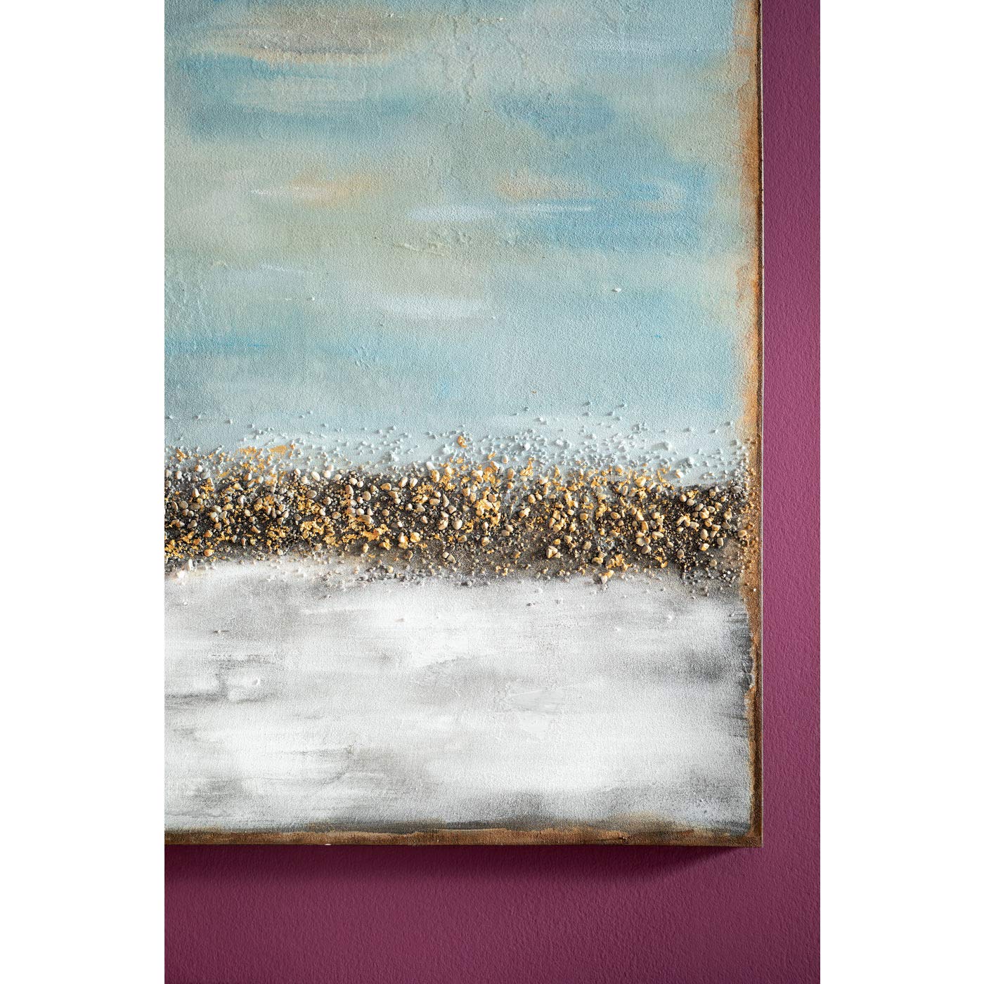 Kare Design pintura acrílica Abstracto Horizonte, gris y oro, lienzo, mural con marco, marco de madera maciza, pintura acrílica, pintado a mano, moderno, dormitorio, pasillo, 120 x 90 cm (AxA)