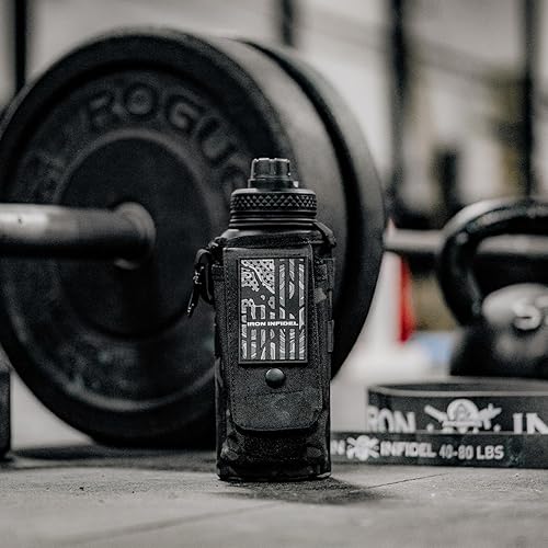 Miniatura 6 de Iron Infidel Battle Bottle - Botella de agua aislada de 32 onzas con tapa de popote y tapa para beber, frasco táctico de metal de acero inoxidable