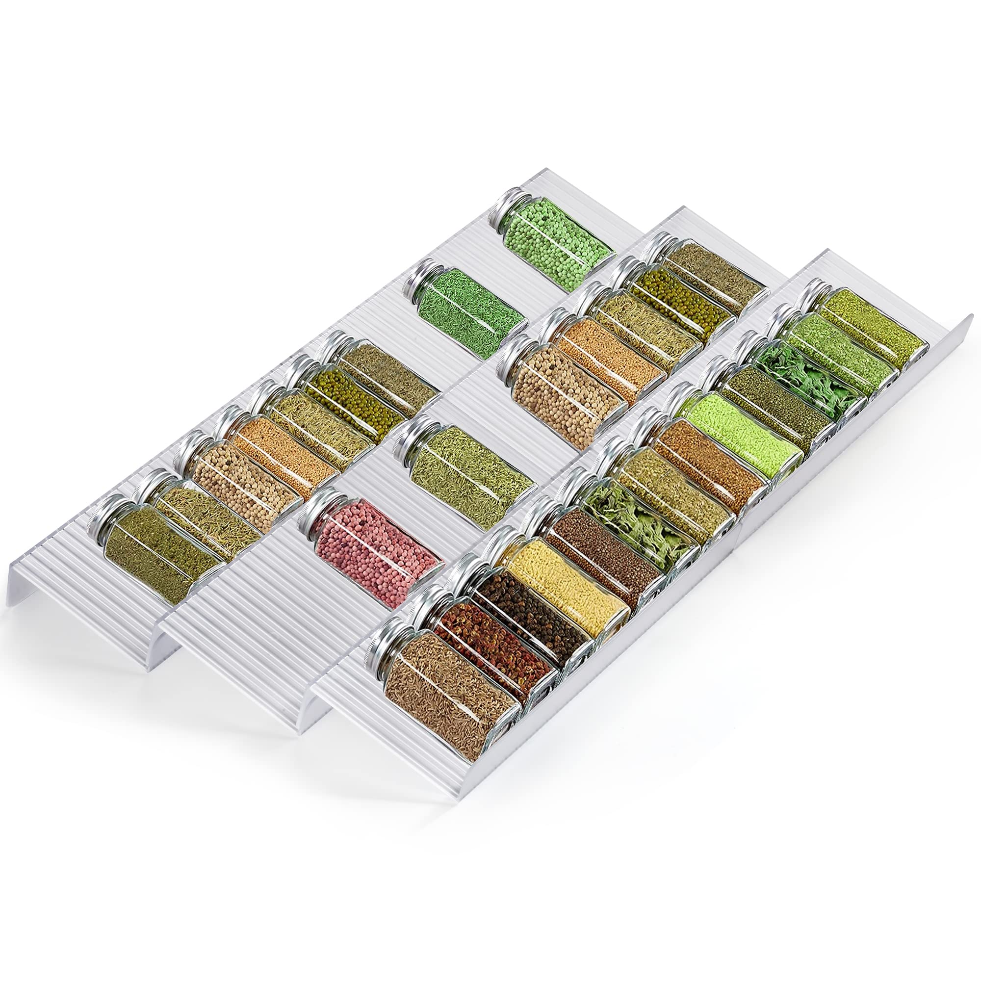 TUYOART Spice Drawer Organizer, 3 Tiers 2 Set Acrylic Spice Rack Organizer for Drawers, Slanted in Drawer Seasoning Jars Insert, Drawer Spice Insert Tray for Cabine (Clear 6pcs)