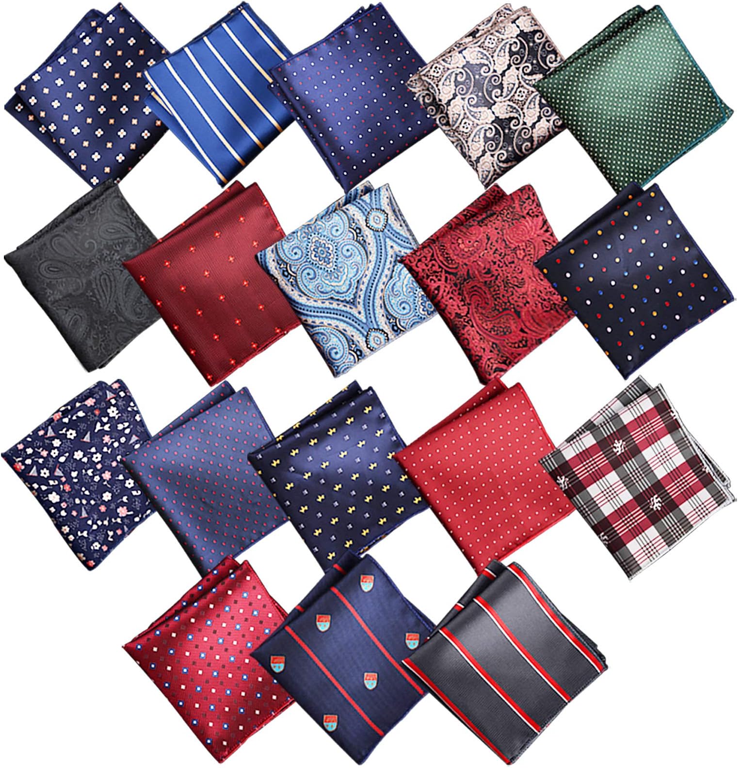 Aulufft Pocket Square Handkerchief 18 Pack Men's Handkerchief,Silk Pocket Squares Sets Vintage Hankies For Men Wedding Multi-Color Hankerchief For Men, 18colors, 9x9in