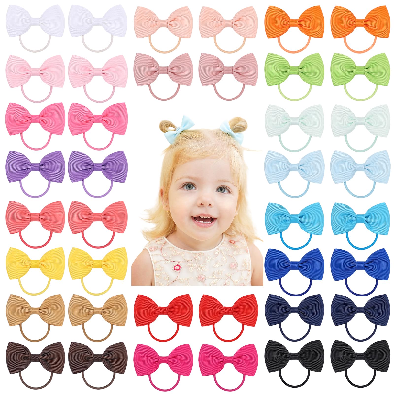 Lazos para el pelo Jollybows para bebé (40 unidades, 2,75 cm) con gomas elásticas, accesorios para el pelo para bebés y niños pequeños con cabello fino.