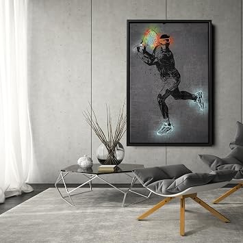 Rafael Nadal Poster Neon Tennis Canvas Wall Art Home Decor Framed Poster Man Cave GiftBlack Floating Frame, 30"x45"