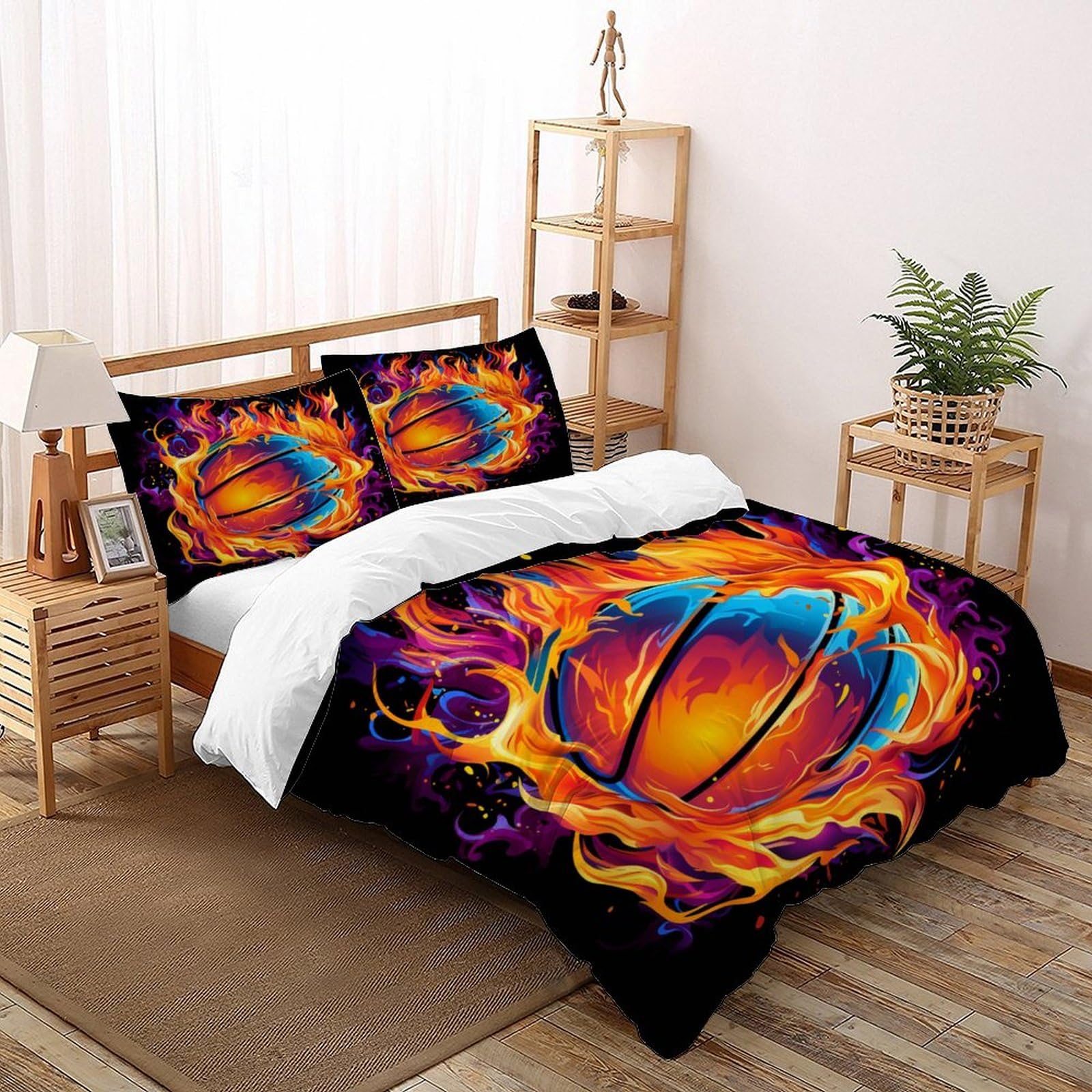 Housse de couette basket-ball flamme parure de lit sport 200x200 cm avec taies