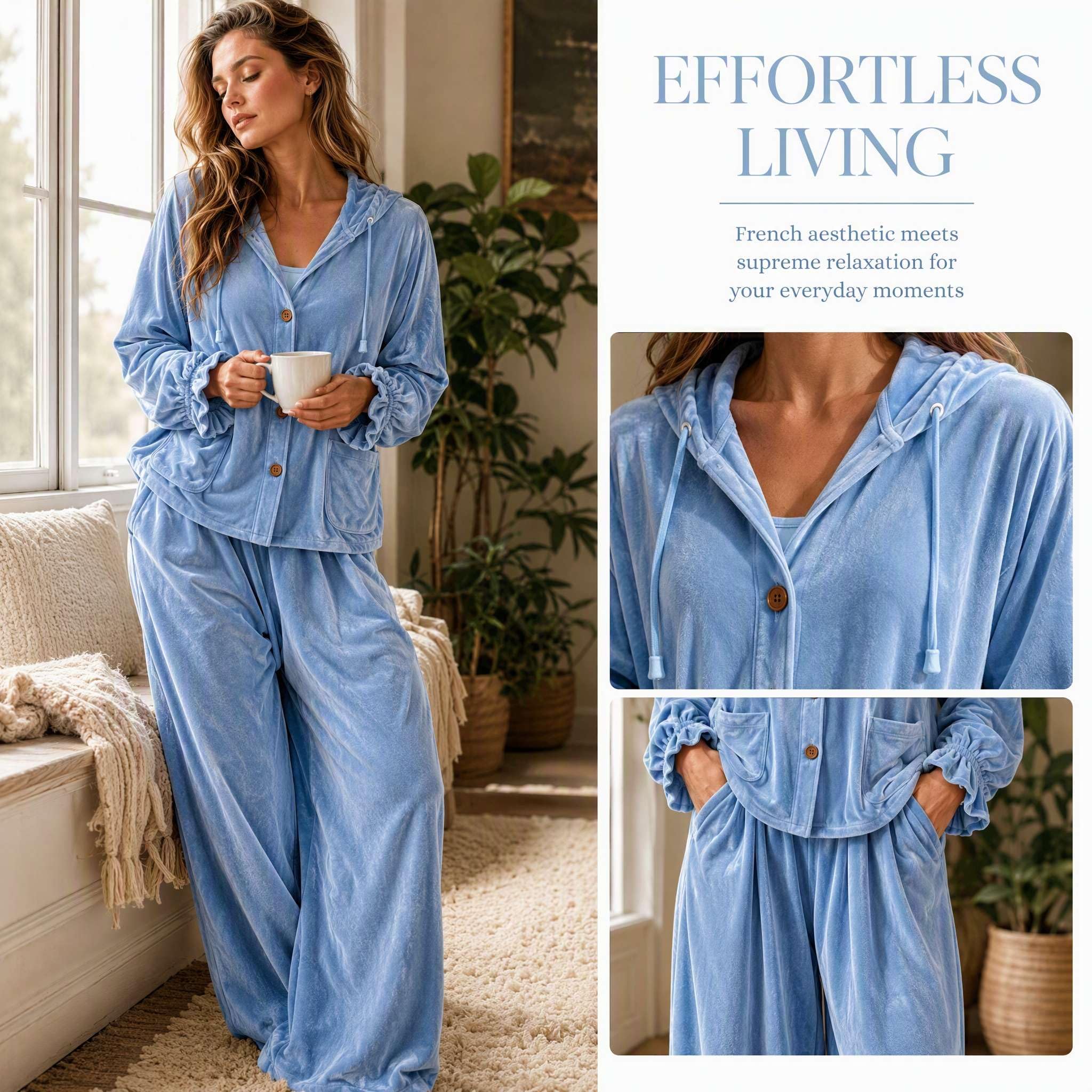 Hausanzug Damen Samt Zweiteiler Freizeitanzug Weites Bein Loungewear Trend