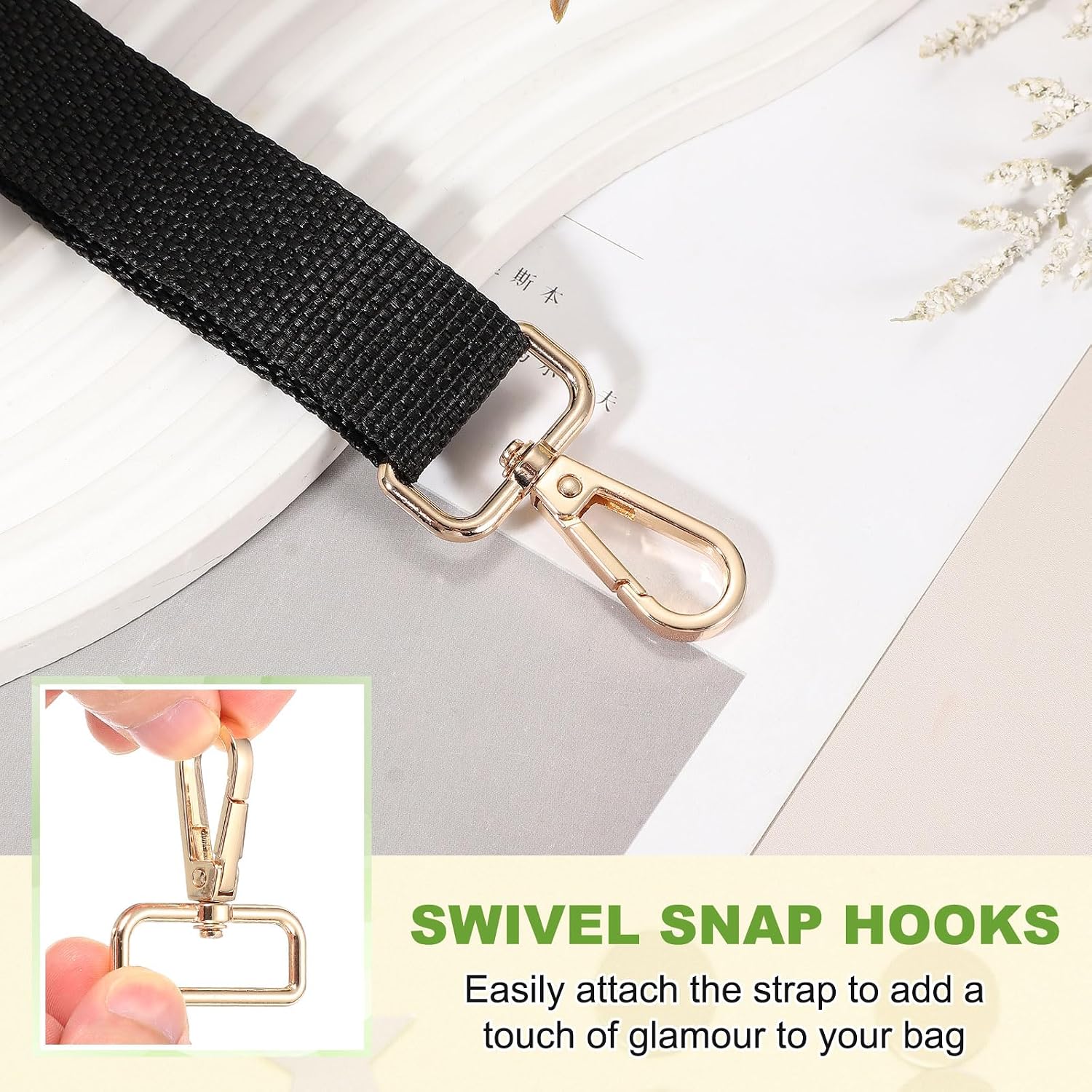 Swivel Snap Hooks, Metal D Ring Keychain Lanyard Clip Hook Lobster Clasp Claw Push Gate Clip - Fitting for(Purse Making - Sewing - DIY Crafts) 6 Pcs & 3/4" & Light Gold image 5