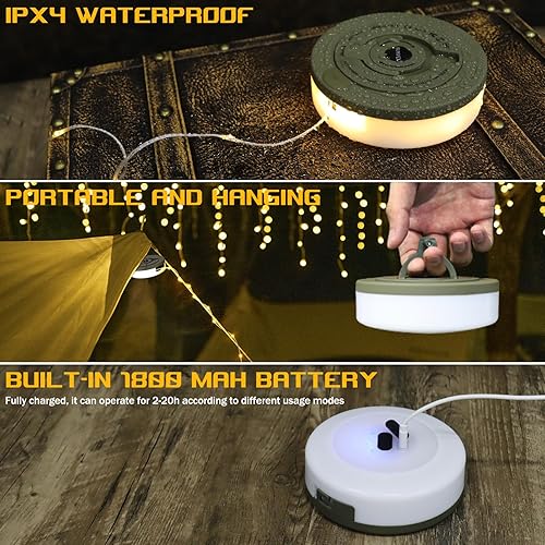 Miniatura 5 de Guirnalda de luces de campamento, 2 en 1, luces de Navidad para exteriores, impermeables, 32.8 pies, paquete de 1 tira de luces recargables por USB