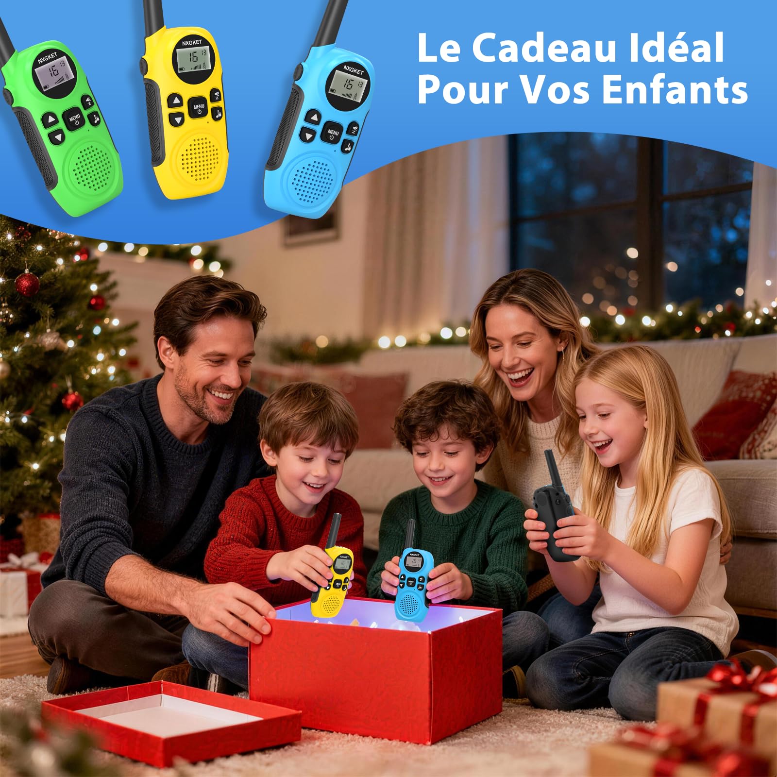 NXGKET Talkie Walkie Enfants Rechargeable, Longue Portée de 3 Kilomètres, Talkie-Walkie avec Lampe Torche, Idéal pour Le Camping, Cyclisme et la Randonnée, Jouets pour Garçons et Filles de 3-12 Ans