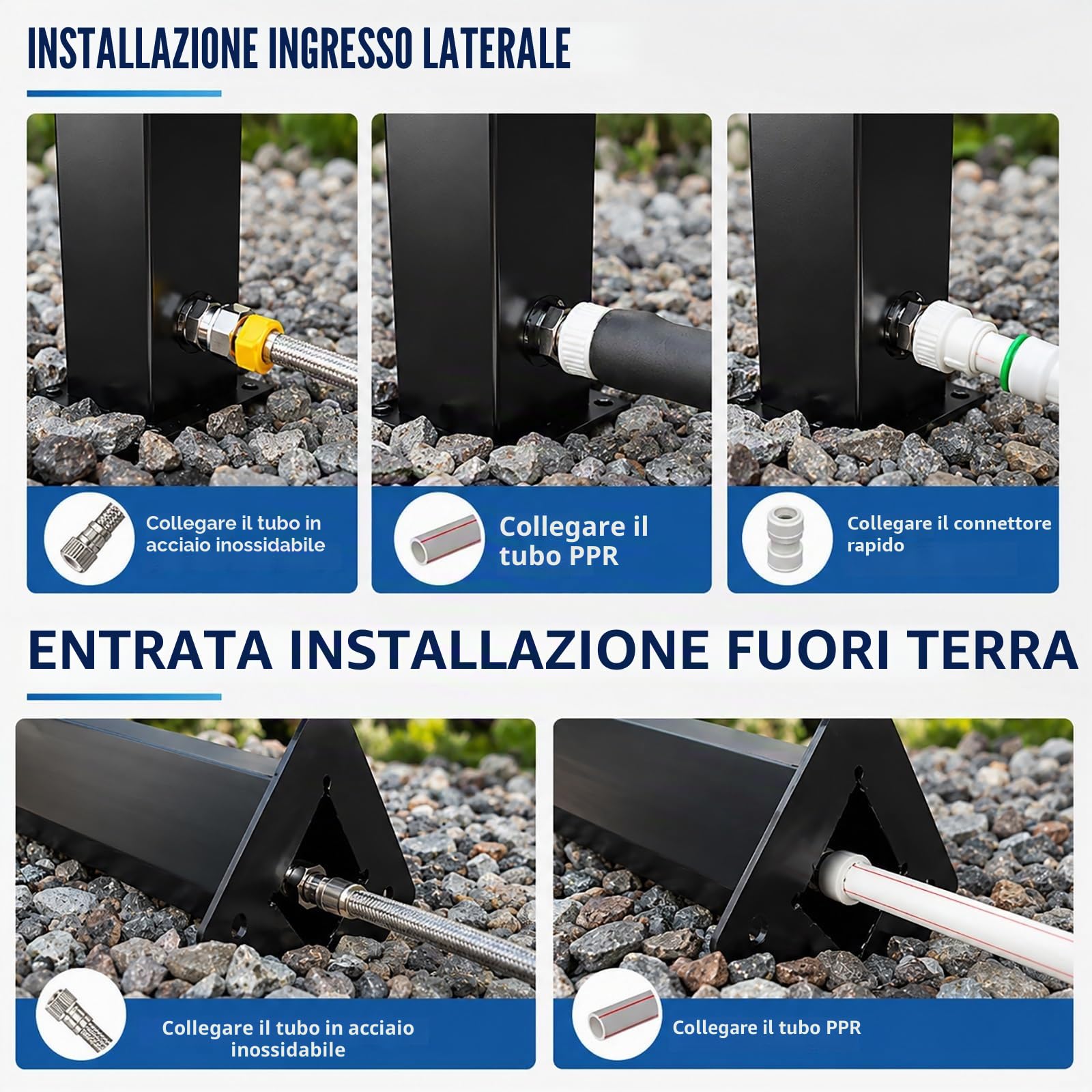 Colonnina Acqua da Giardino con Rubinetti a Doppia Uscita, Fontana da Giardino Esterno con Pistola a Spruzzo e Porta Tubo, Rubinetto Indipendente per Vasca da Giardino
