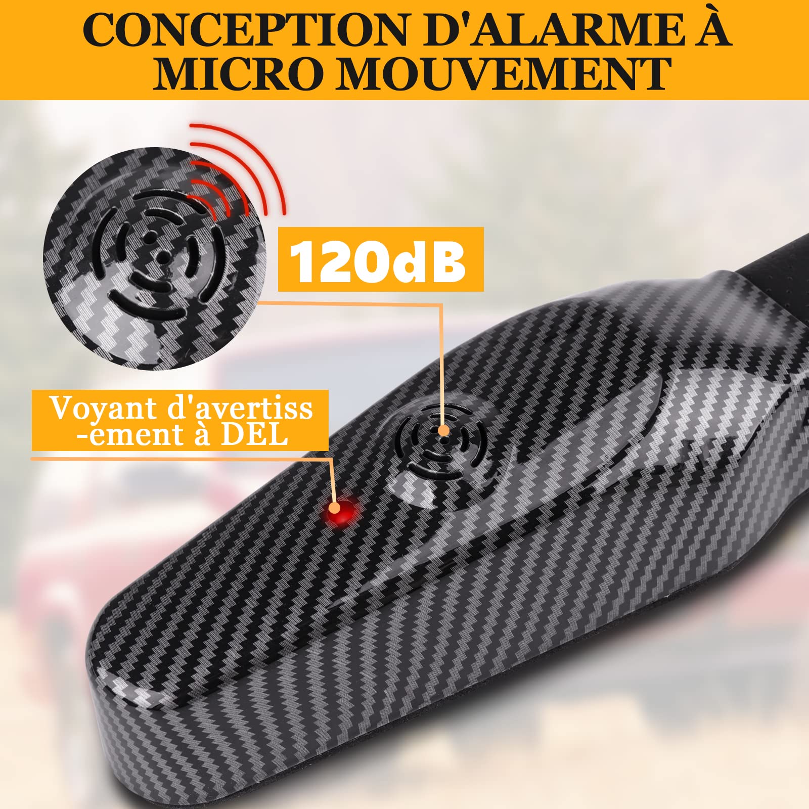 Tevlaphee Antivol Voiture 2En1, Canne Bloque Volant et Alarme Intelligente 120 DB, Ajustement Universel