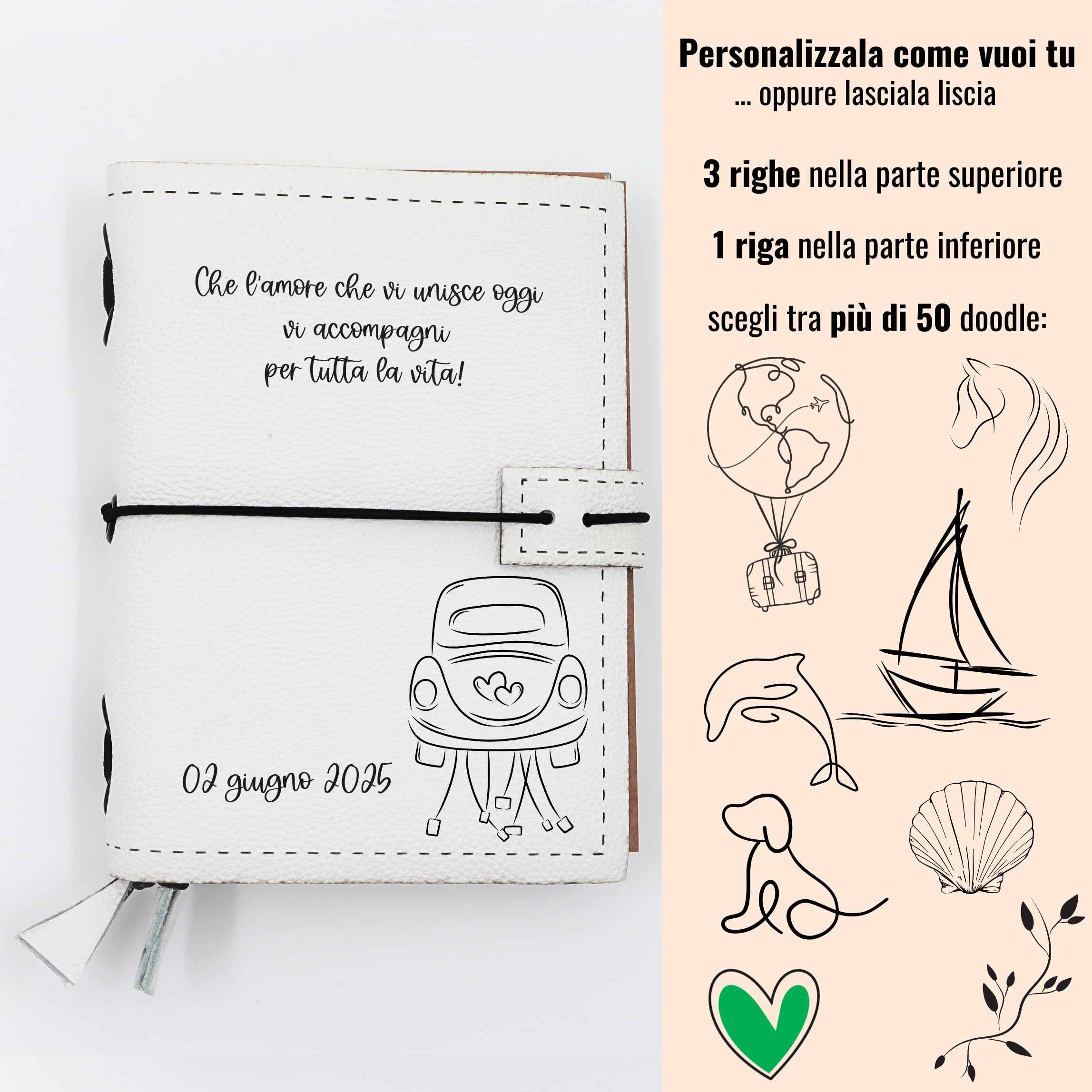 Diario di viaggio Personalizzabile: Taccuino in pelle A6 con 3 quaderni, 14x11cm. Ideale come Taccuino da viaggio tascabile stile Midori. Idea regalo per sposi, amici, maestre, mamma, colleghi