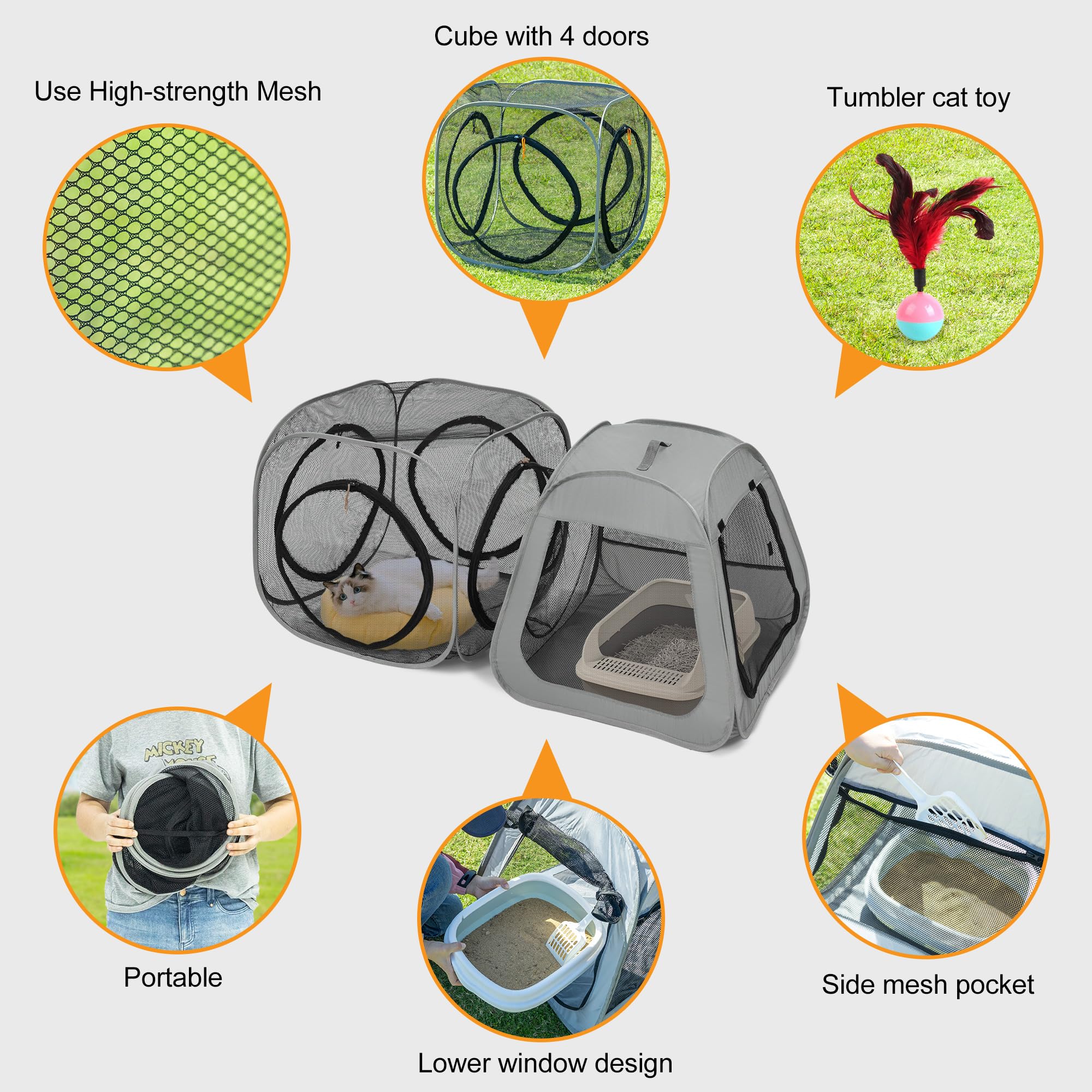 Tragbarer Katzenlaufstall, Trapez-Design für besseren Stand, faltbares Haustierzelt für drinnen und draußen, Laufstall, Outdoor-Katzenzelt, Katzenhäuser und Höhlen für Kätzchen, Katzen, Welpen und