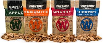 Western BBQ Smoking Wood Chips Variety Pack Bundle 4- Apple, Mesquite, Hickory, and Cherry Flavors Original Version