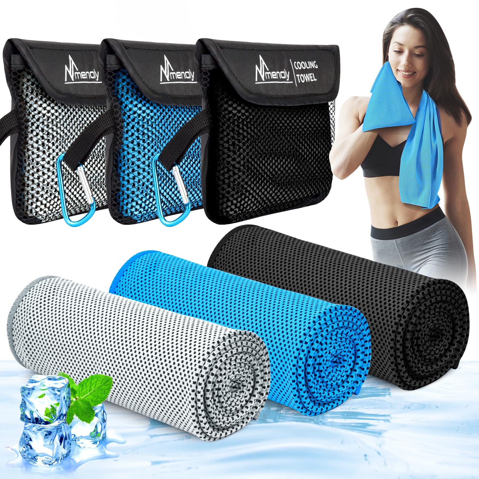 Lot De 8 Serviettes Rafraîchissantes Respirantes Szelam - Noir, Blanc, Bleu Foncé, Gris - Idéal Sport & Été