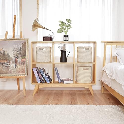 Miniatura 6 de sunla Juego de 3 cestas de almacenamiento de cuerda de algodón tejida, canastas de almacenamiento plegables, cesta de cuerda decorativa duradera