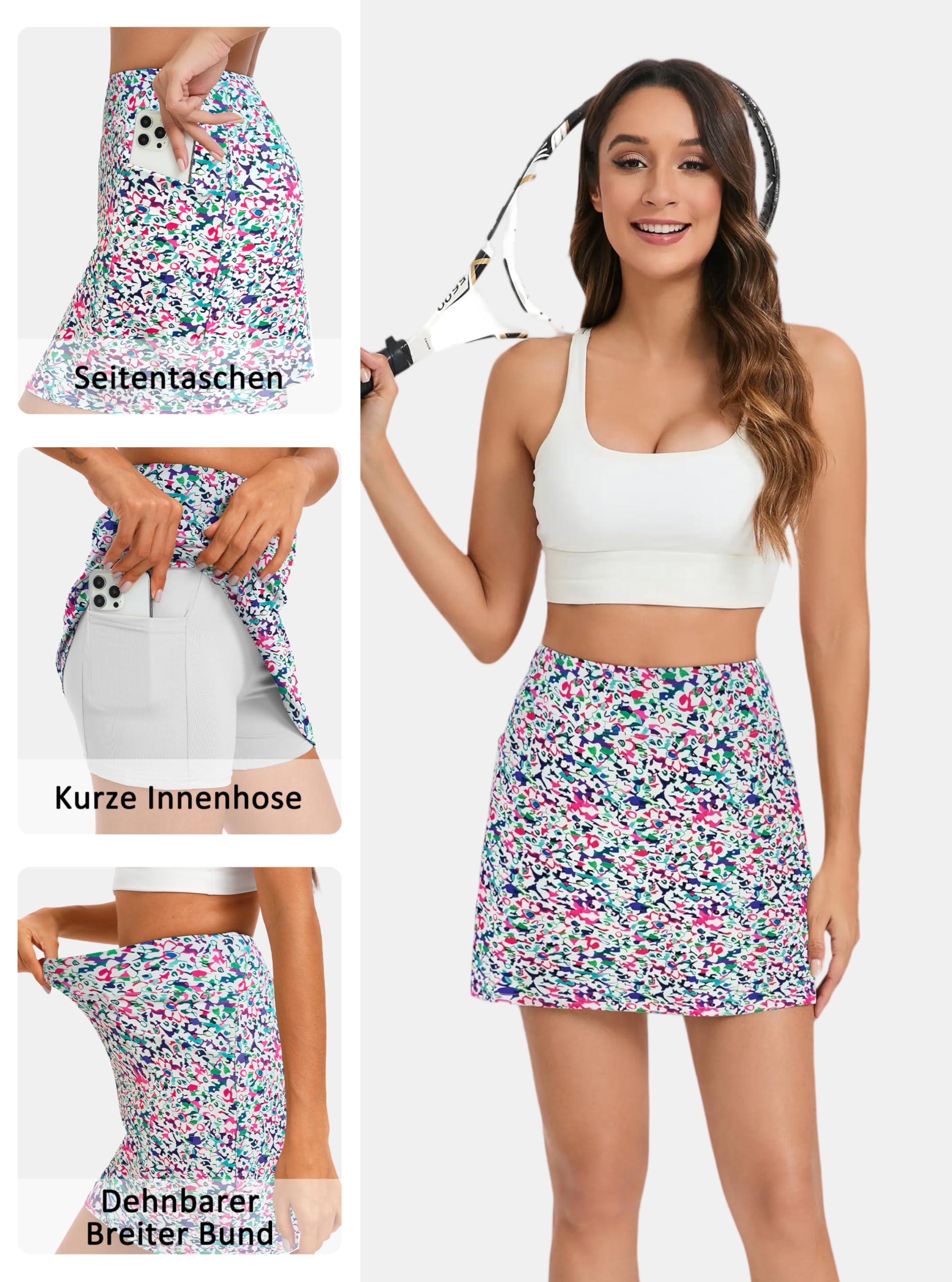 Oyamiki Falda de tenis para mujer, falda de golf con pantalón, cintura alta, verano, corto, senderismo, deportes al aire libre, 4 bolsillos