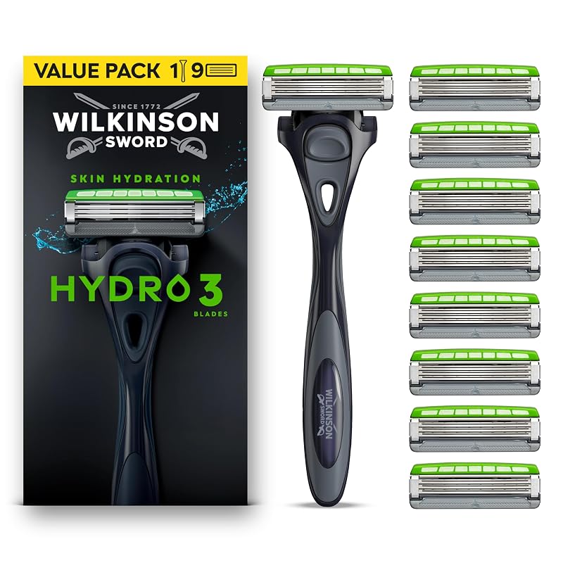 Aparelho de Barbear Wilkinson Sword Hydro 3 com Cabo e Refis de Lâmina, Pacote com 9