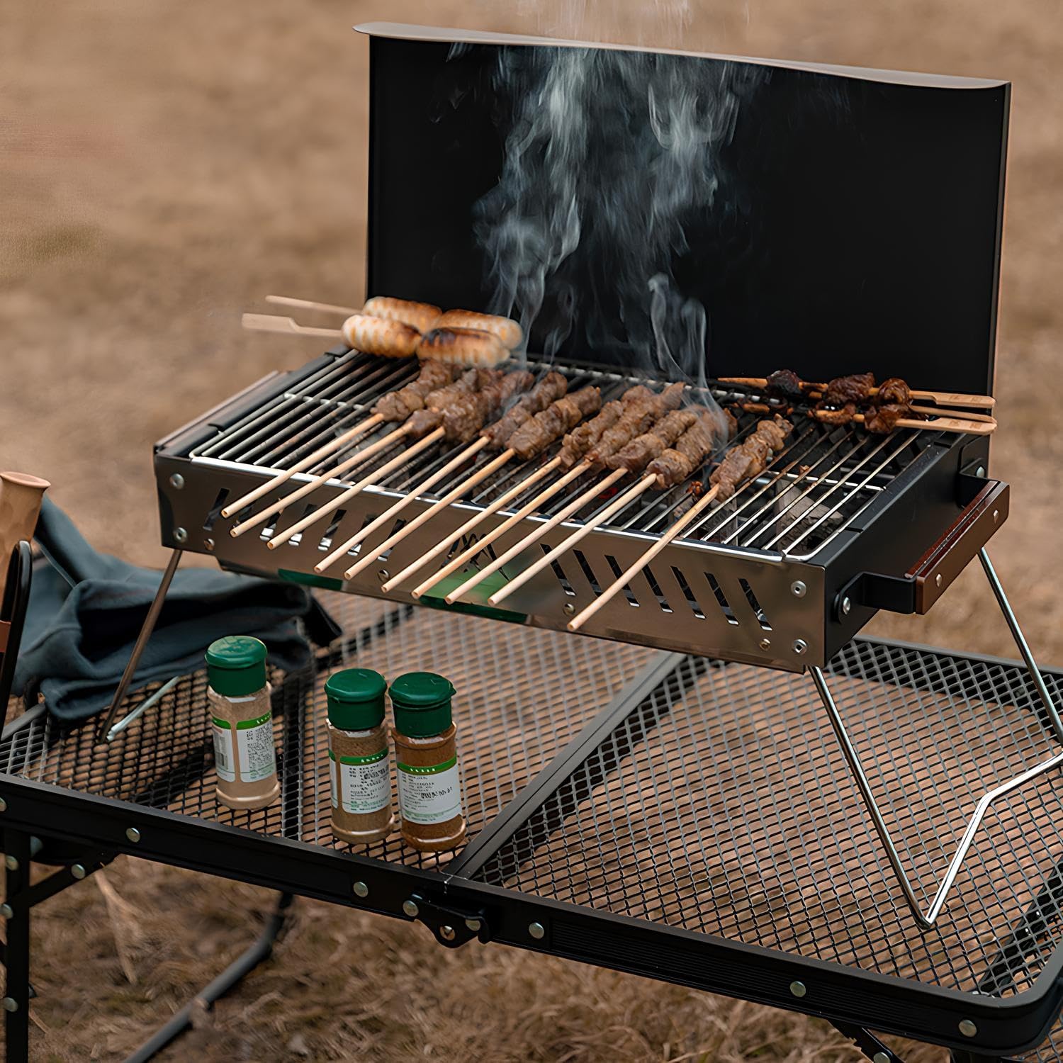 Przenośny grill Chal – składany grill do łatwego transportu na zewnątrz stół wędzarnia do ogrody tarasy kemping i zabawa na tylnej klapie